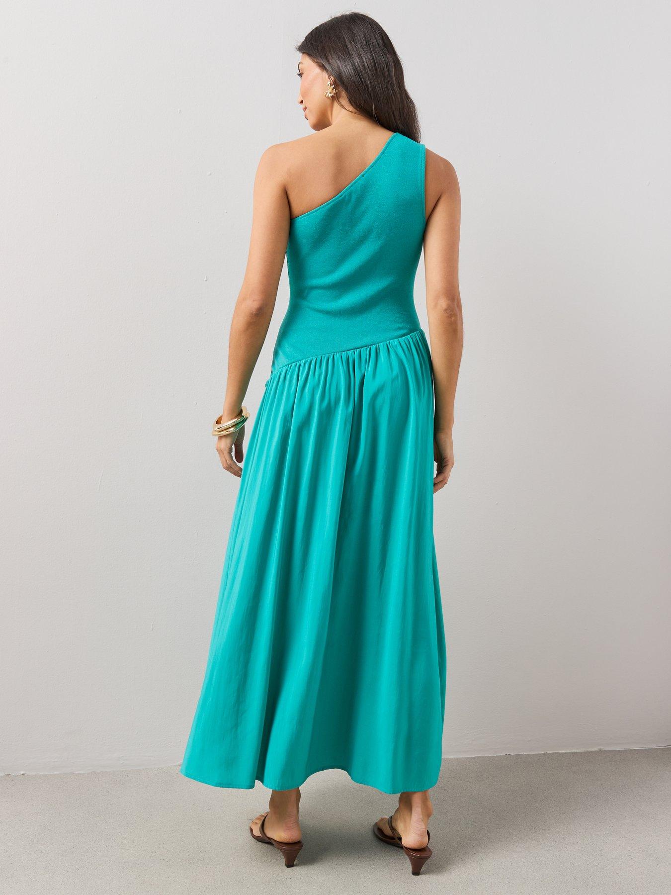 Image 2 of 6 of The Very Collection One Shoulder Woven Mix Midi Dress