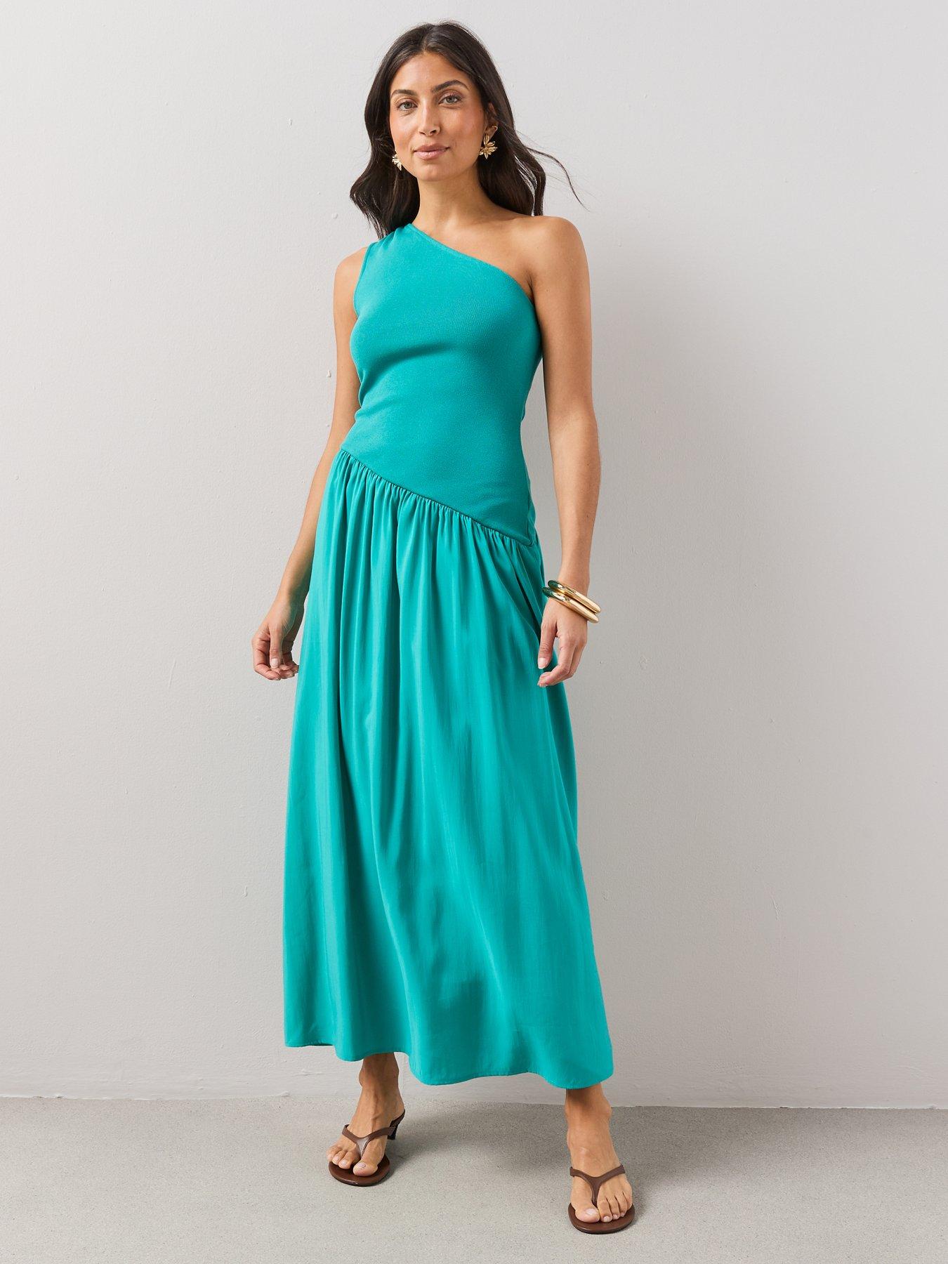 Image 3 of 6 of The Very Collection One Shoulder Woven Mix Midi Dress