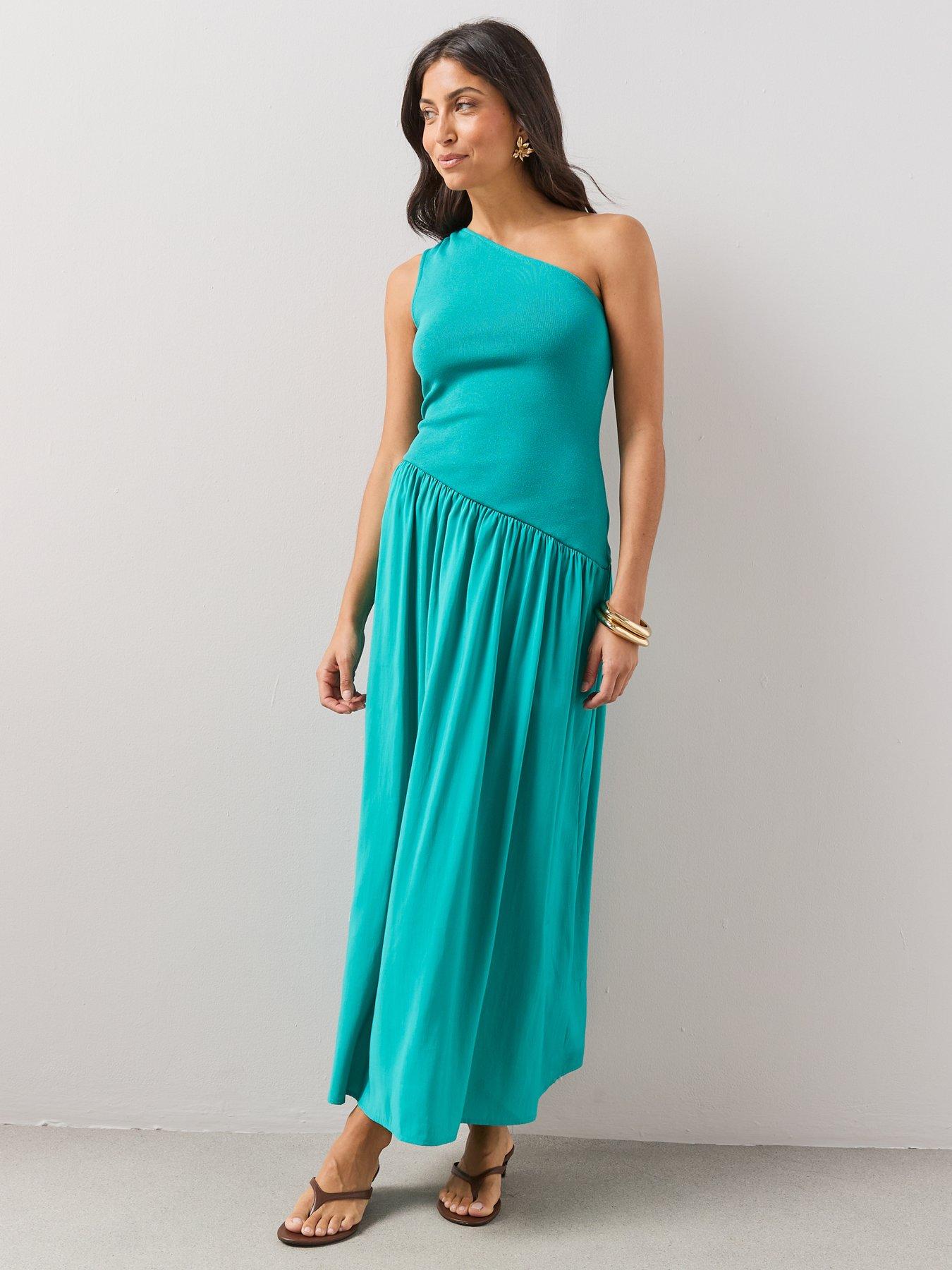 Image 6 of 6 of The Very Collection One Shoulder Woven Mix Midi Dress