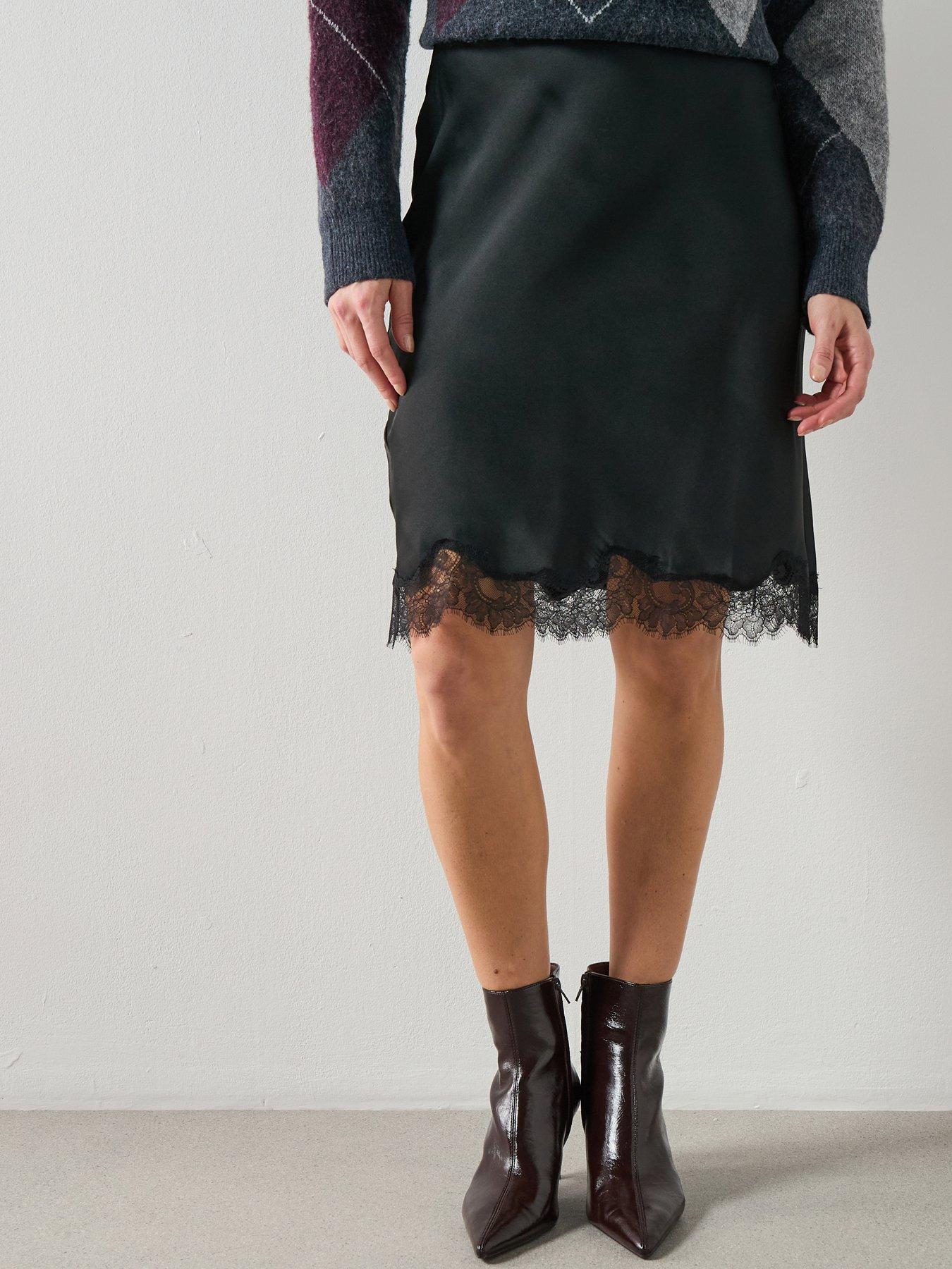 Mango Satin Lace Skirt- Black