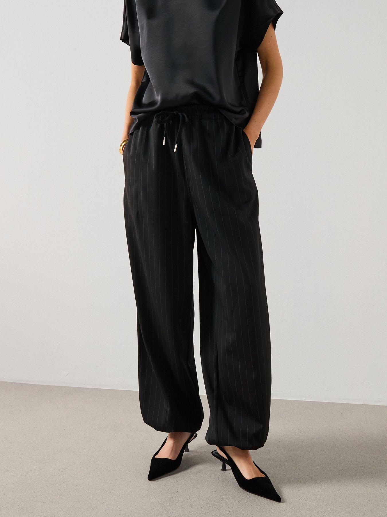 Image 1 of 6 of Mango Pinstripe Balloon Trousers- Black