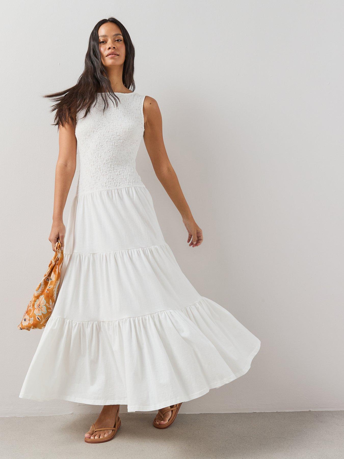 The Very Collection Sleeveless Textured Tiered Maxi Dress - White