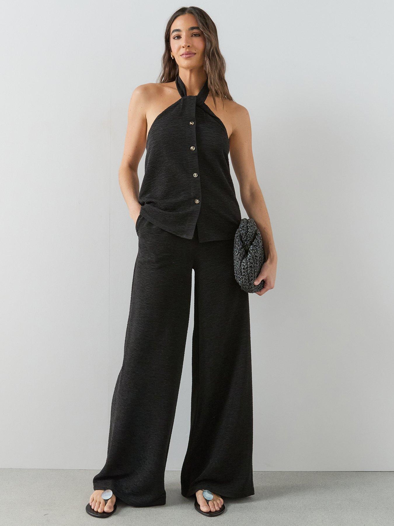 Image 1 of 7 of The Very Collection Textured Wide Leg Trouser Co-Ord - Black