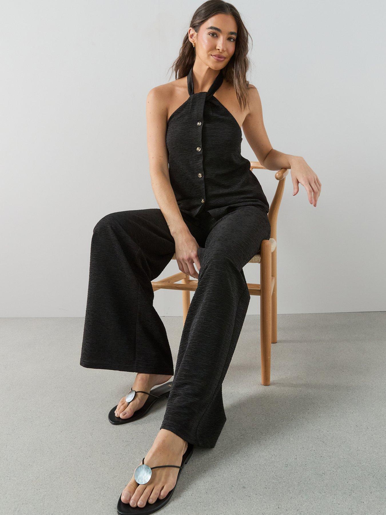 Image 4 of 7 of The Very Collection Textured Wide Leg Trouser Co-Ord - Black