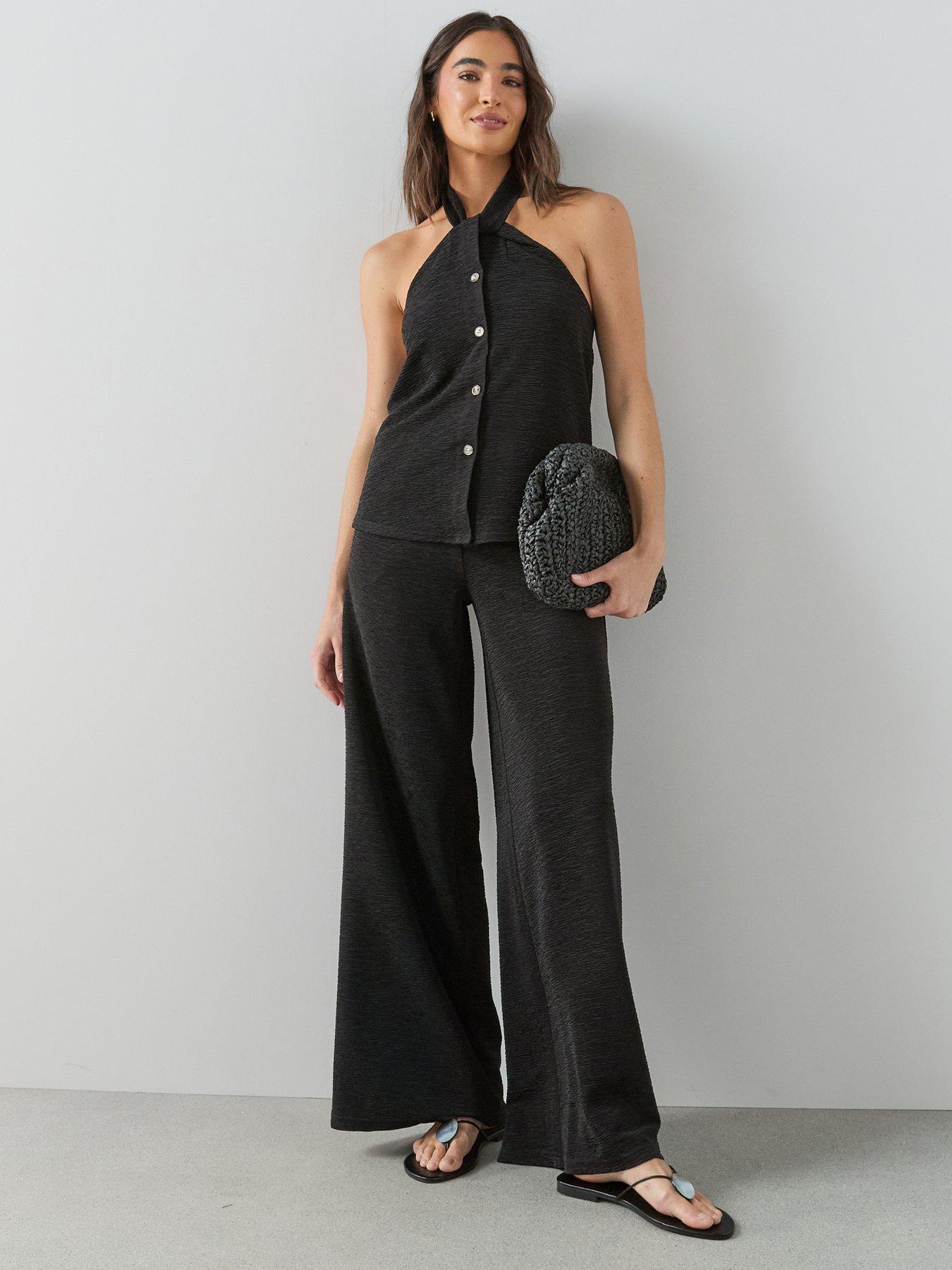 Image 6 of 7 of The Very Collection Textured Wide Leg Trouser Co-Ord - Black