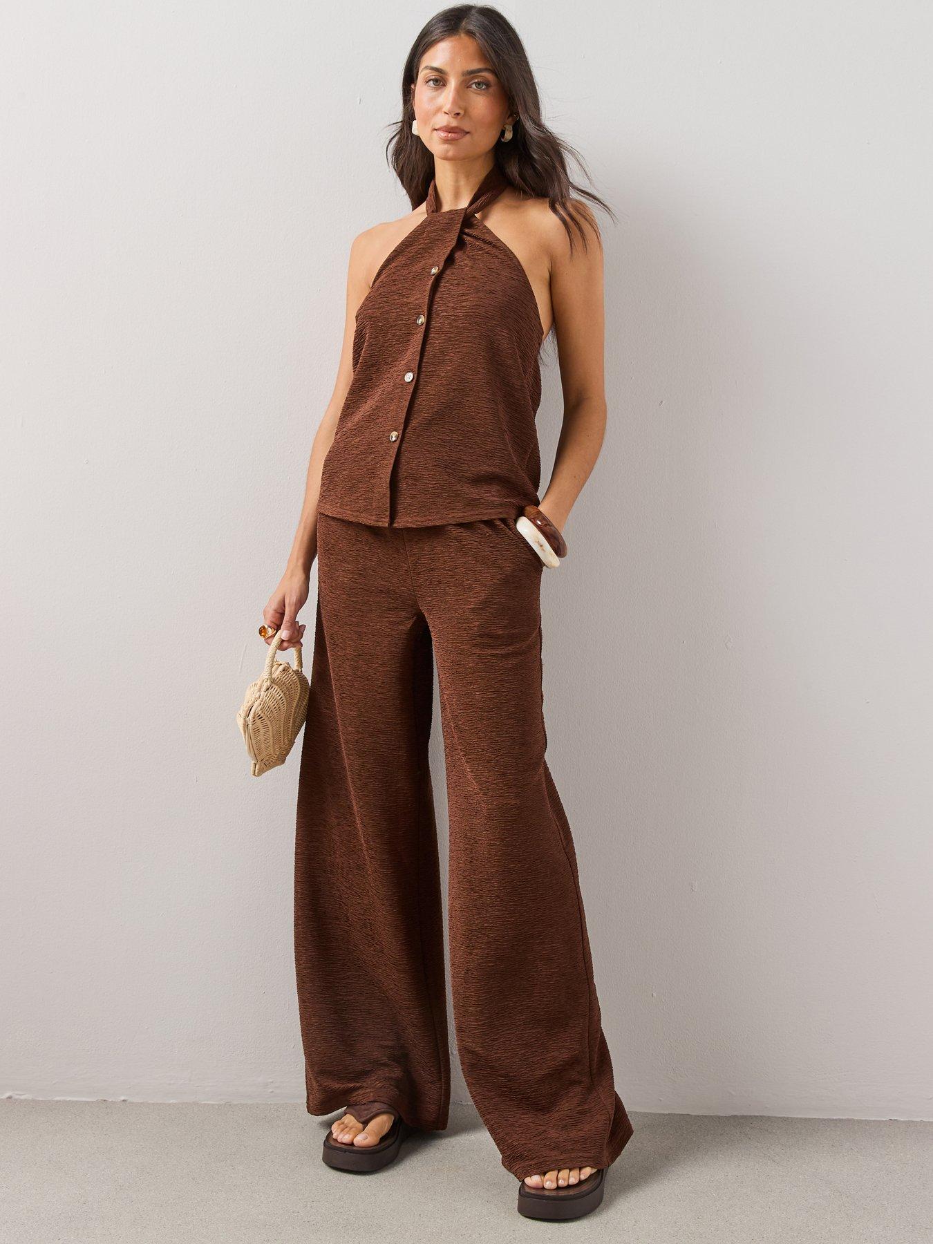 The Very Collection Textured Wide Leg Trouser Co-Ord - Brown