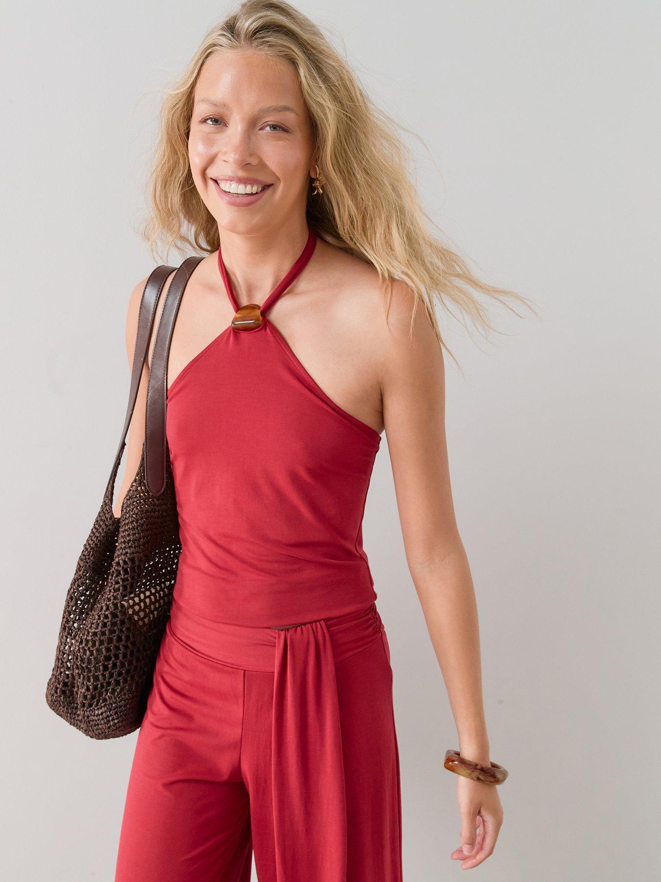 The Very Collection Bead Halter Top Co-Ord - Red