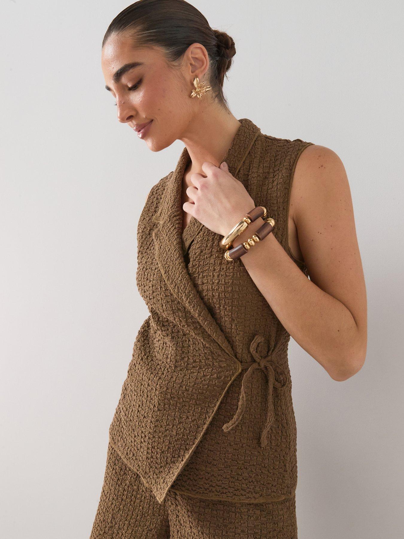 The Very Collection Wrap Tie Side Crinkle Top Co-Ord - Cream