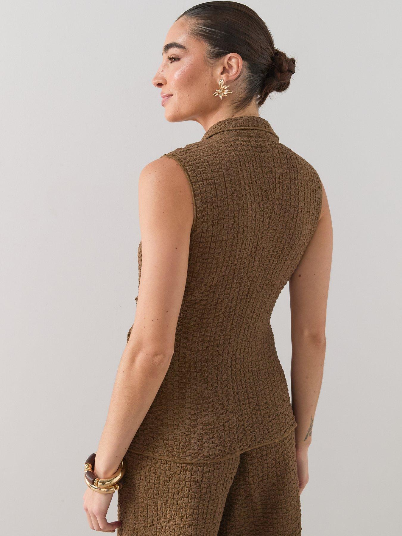 Image 2 of 7 of The Very Collection Textured Stretch Wrap Top Co-ord - Neutral