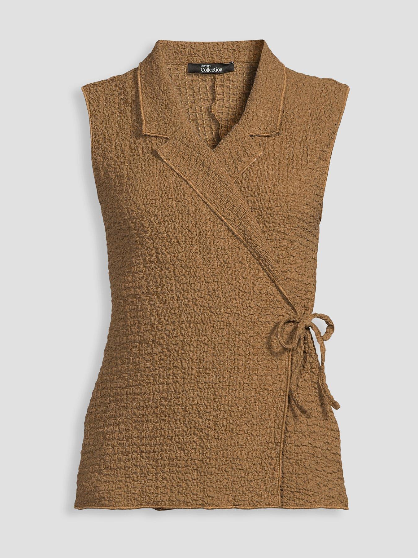 Image 7 of 7 of The Very Collection Textured Stretch Wrap Top Co-ord - Neutral