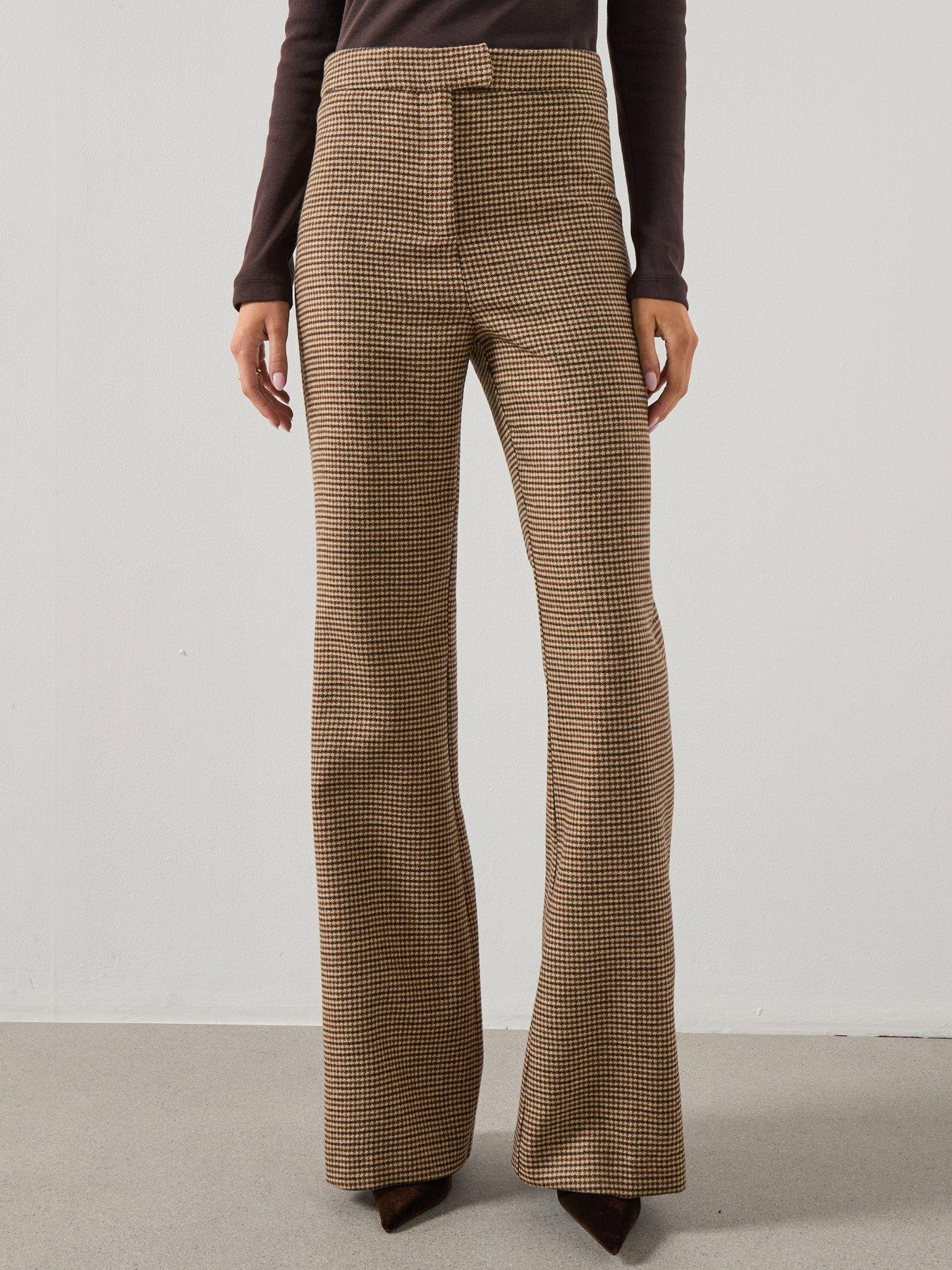 Mango Houndstooth Straight Cut Trousers - Brown