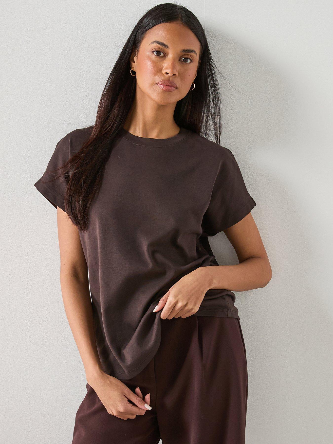 mango-short-sleeved-cotton-t-shirt-brownfront