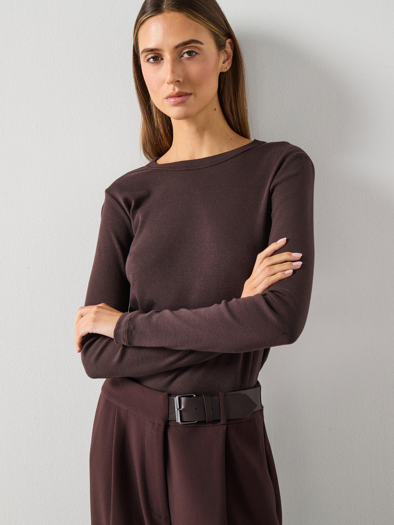 mango-long-sleeve-cotton-t-shirt-brown
