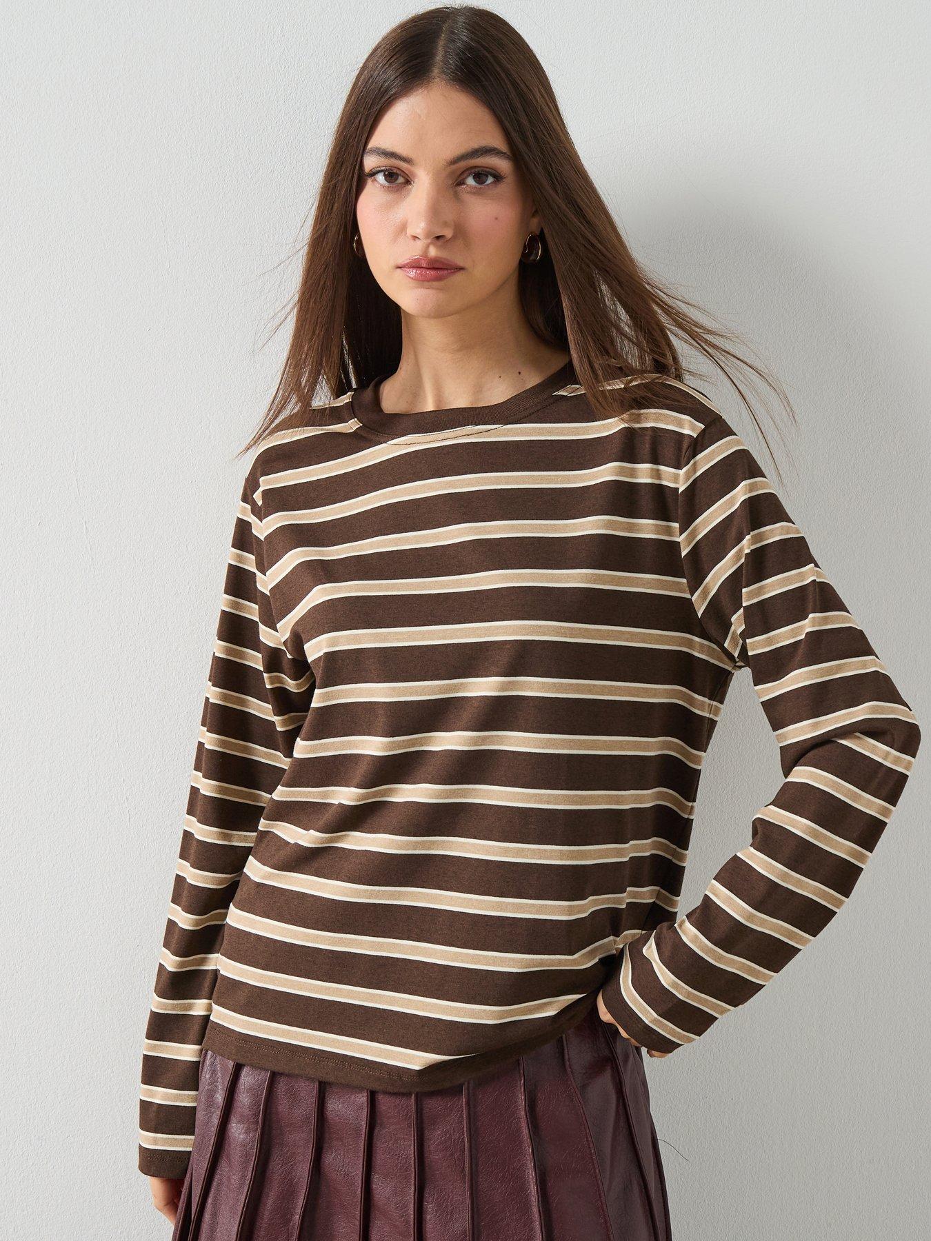 mango-long-sleeved-striped-t-shirt-brown