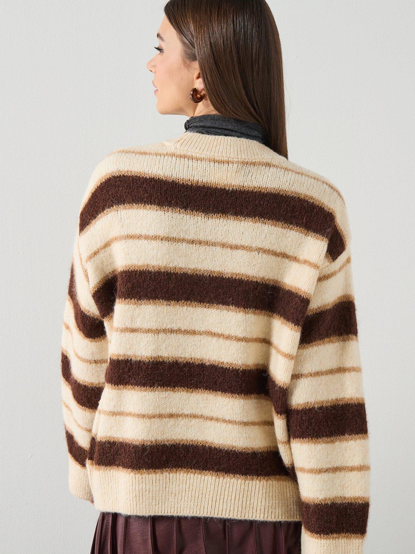 Image 2 of 6 of Mango Knit Striped Sweater - Ecru