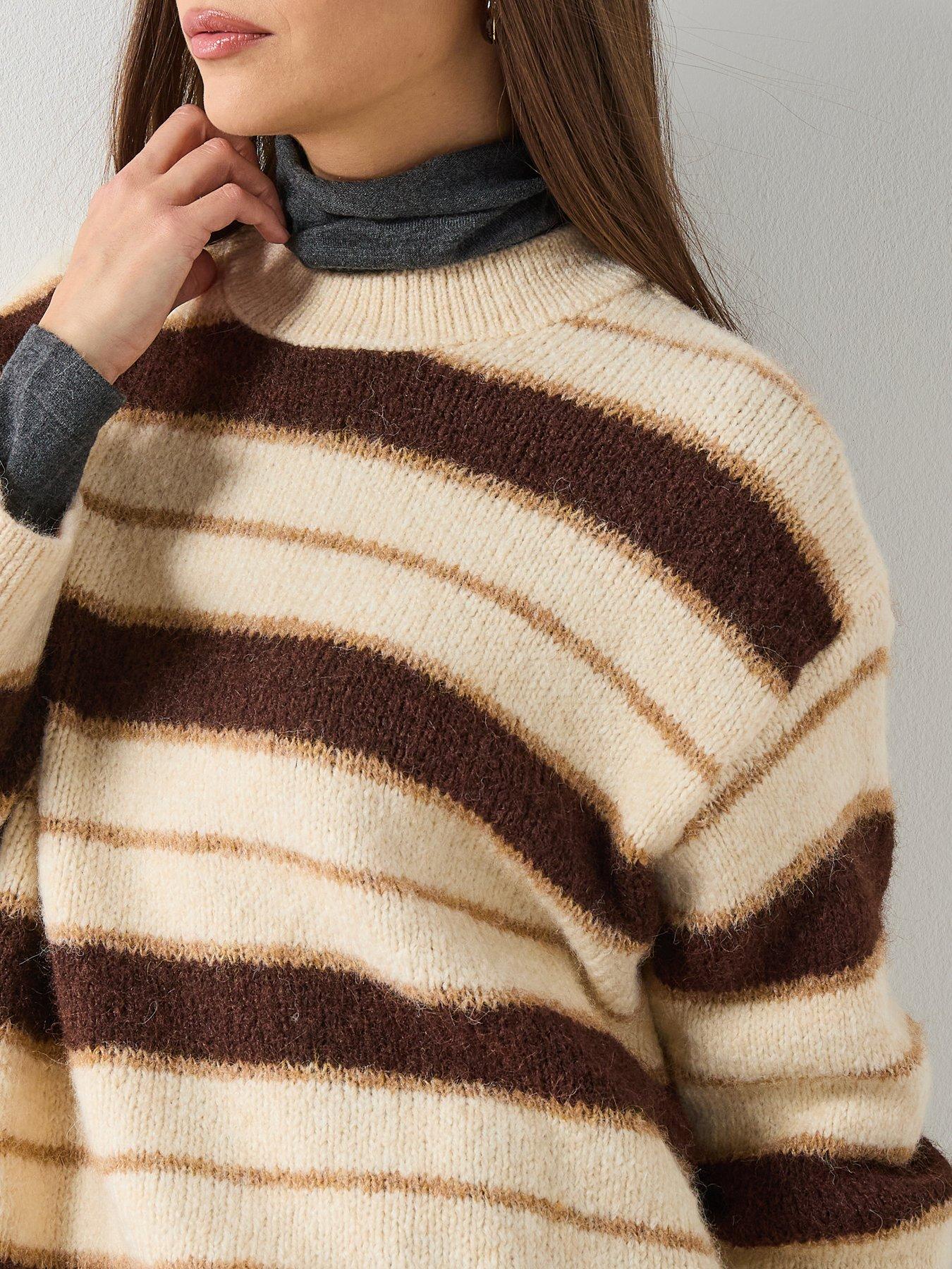 Image 5 of 6 of Mango Knit Striped Sweater - Ecru