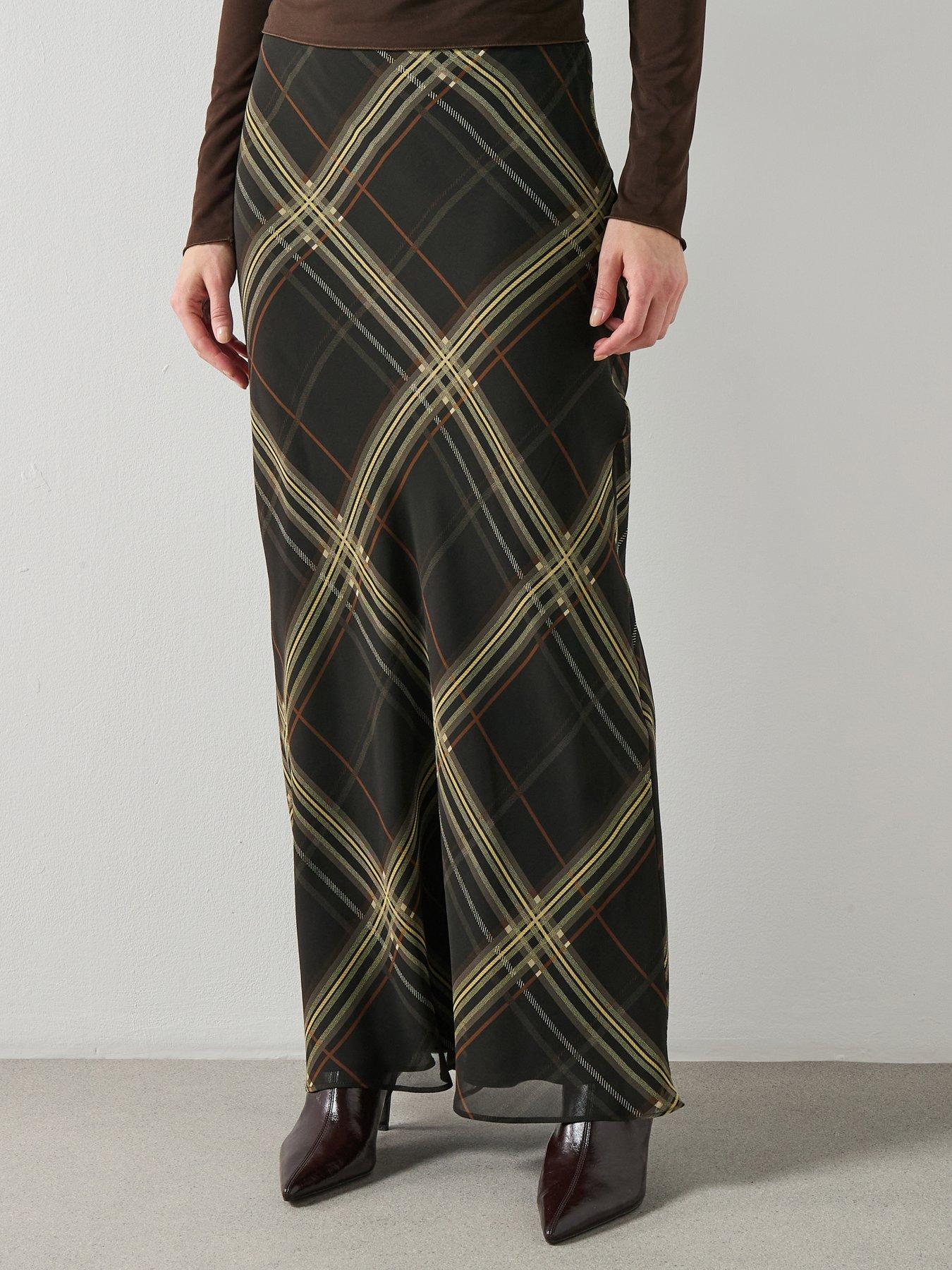 Mango Checked Long Skirt - Black