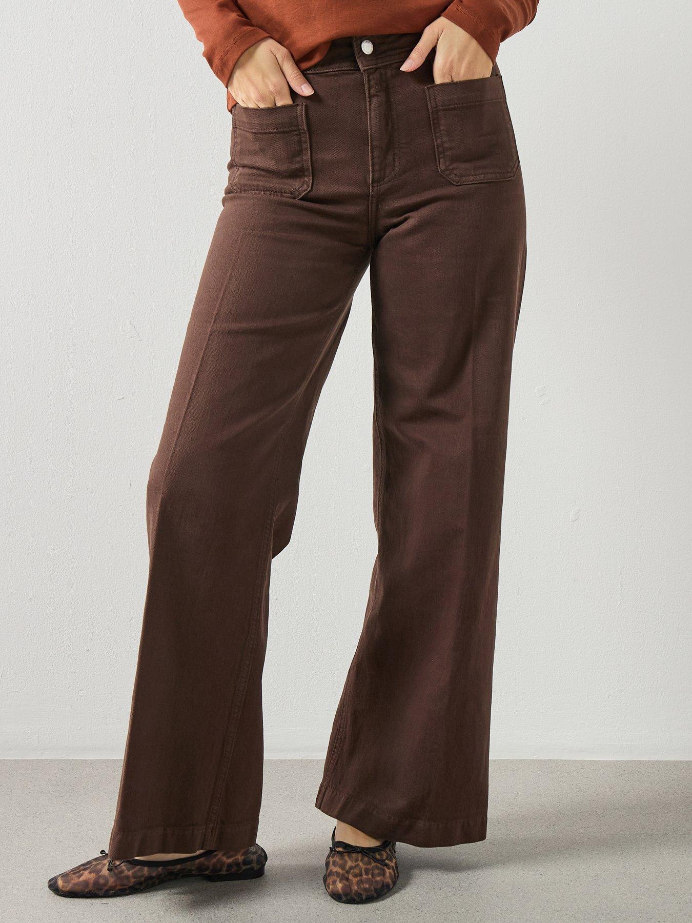 Mango Wide-leg Jeans With Pockets - Brown