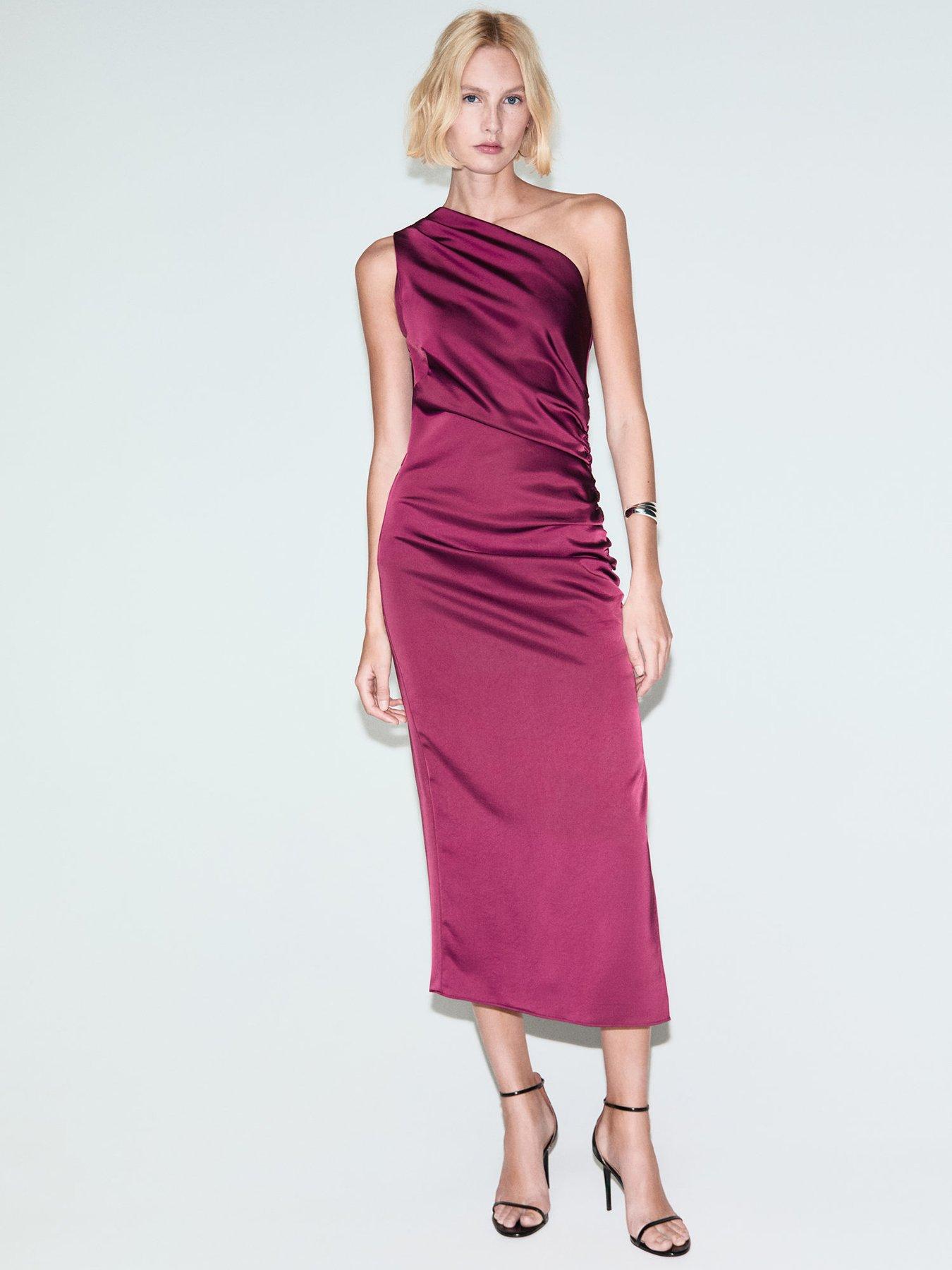 Mango Asymmetrical Satin Dress - Pink