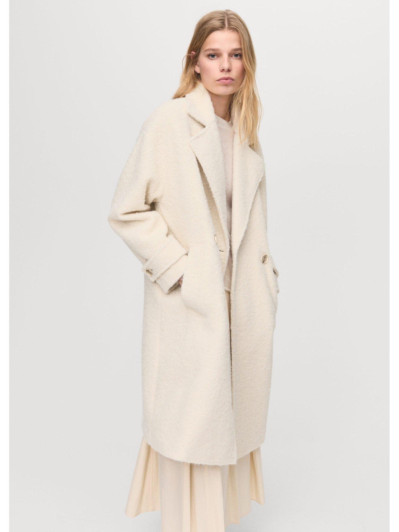 Mango Lapel Collar Boucle Coat - Beige