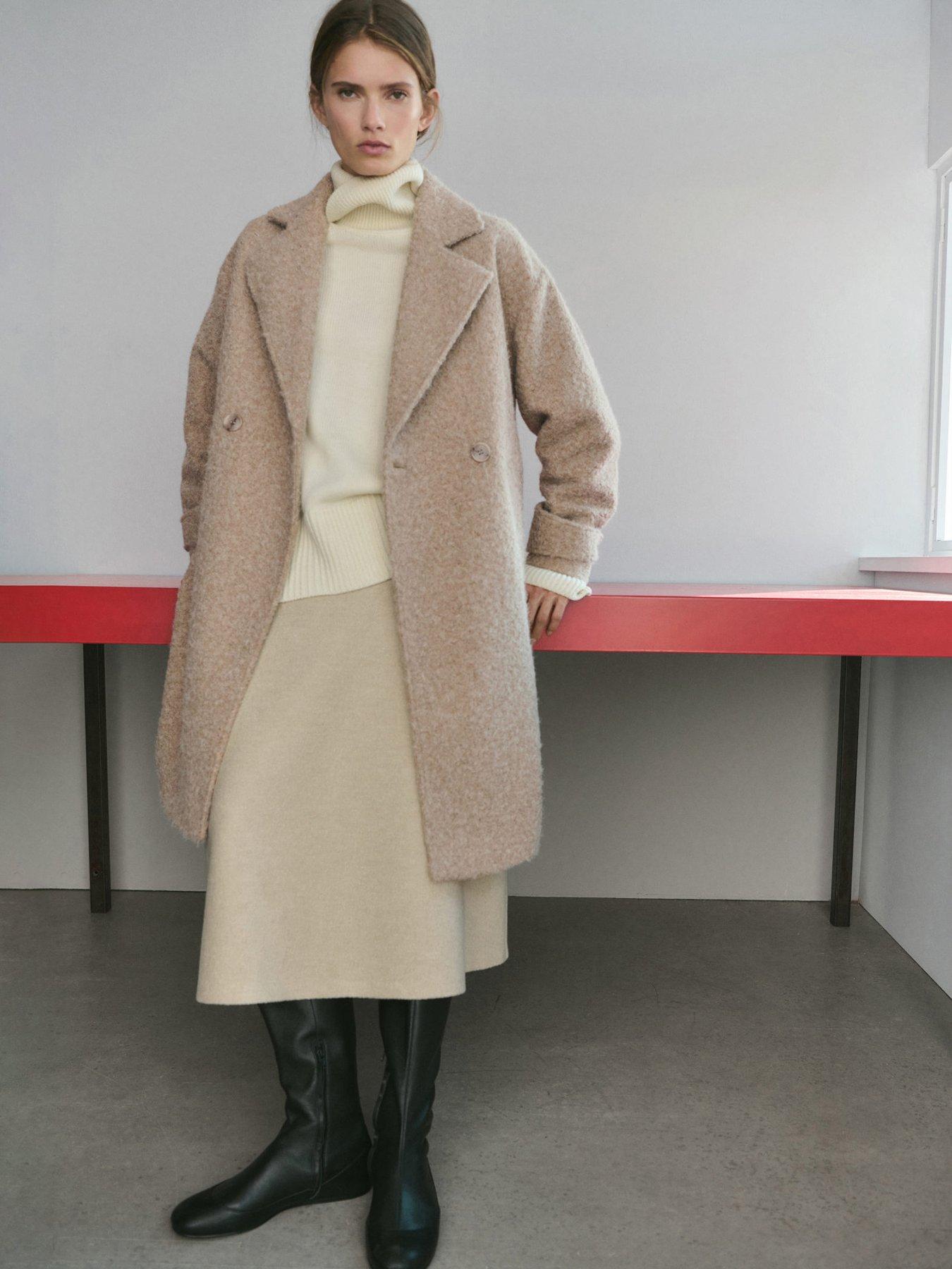 Image 1 of 6 of Mango Finsti Boucle Coat - Beige
