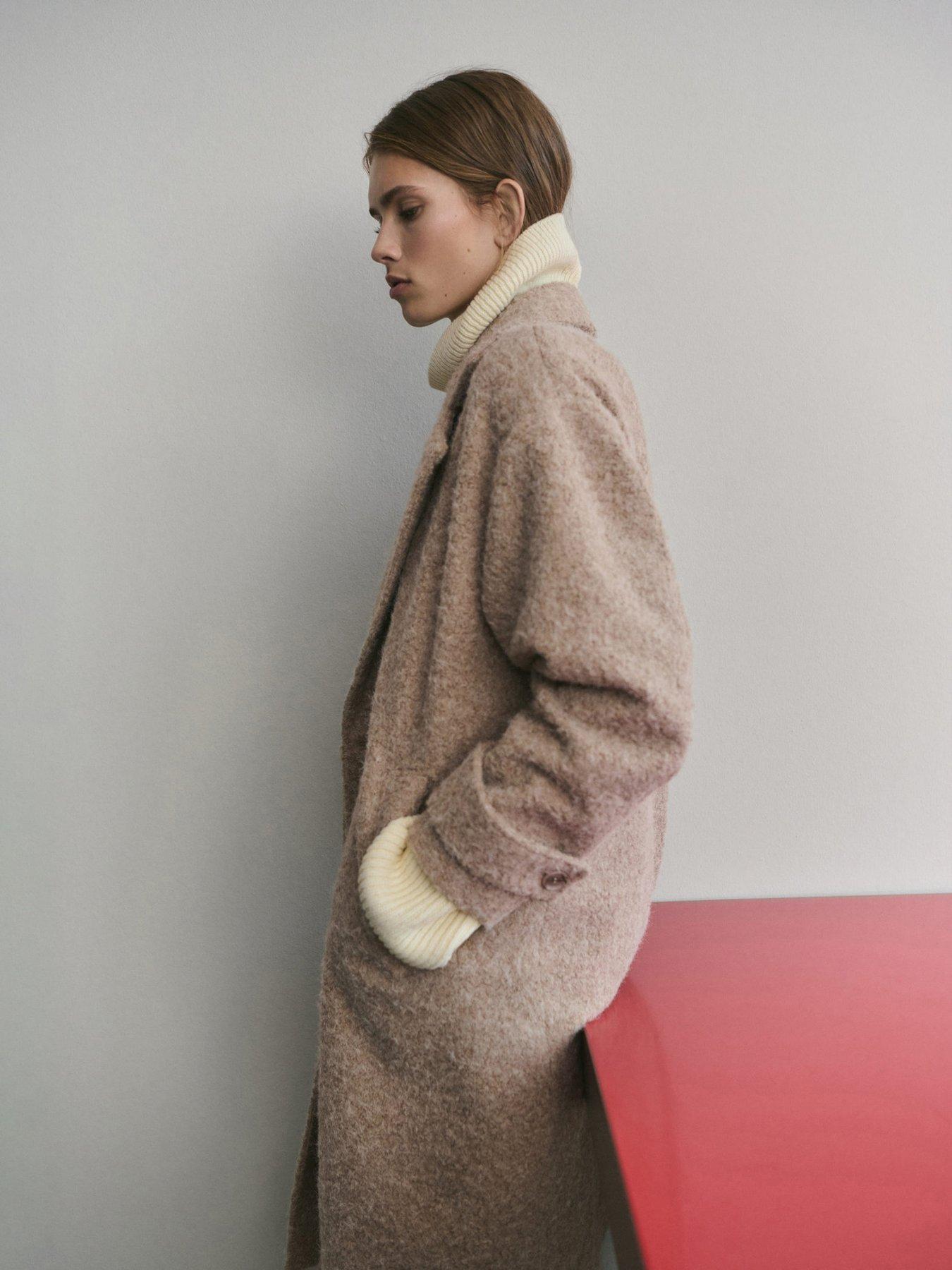 Image 3 of 6 of Mango Finsti Boucle Coat - Beige