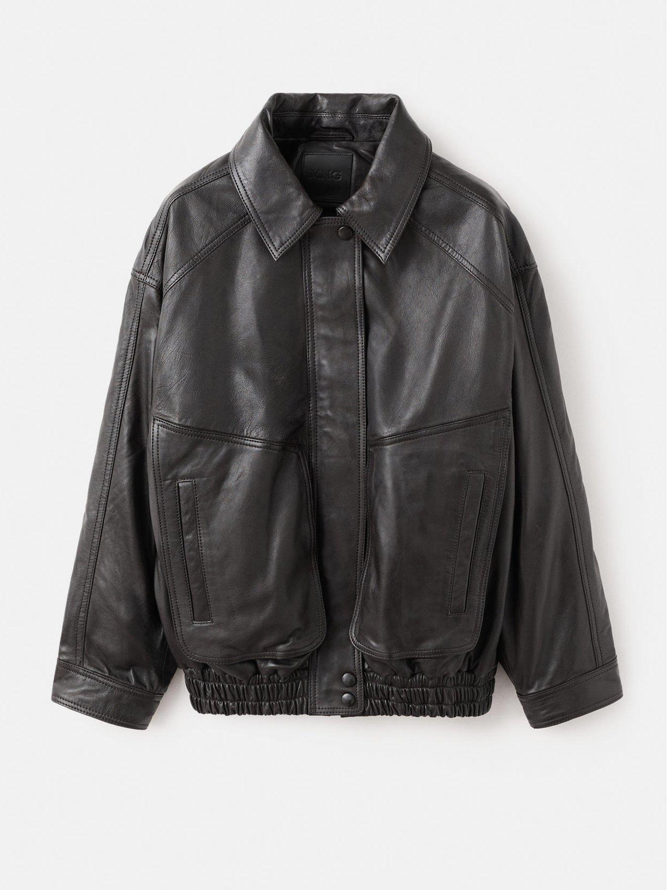 Image 6 of 6 of Mango Oversized Leather Jacket - Brown