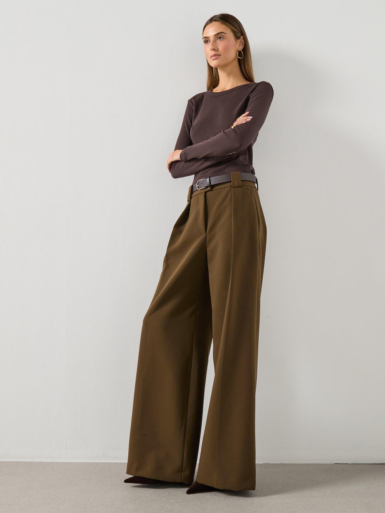 Image 4 of 6 of Mango Wide Leg Belt Loops Trousers - Brown