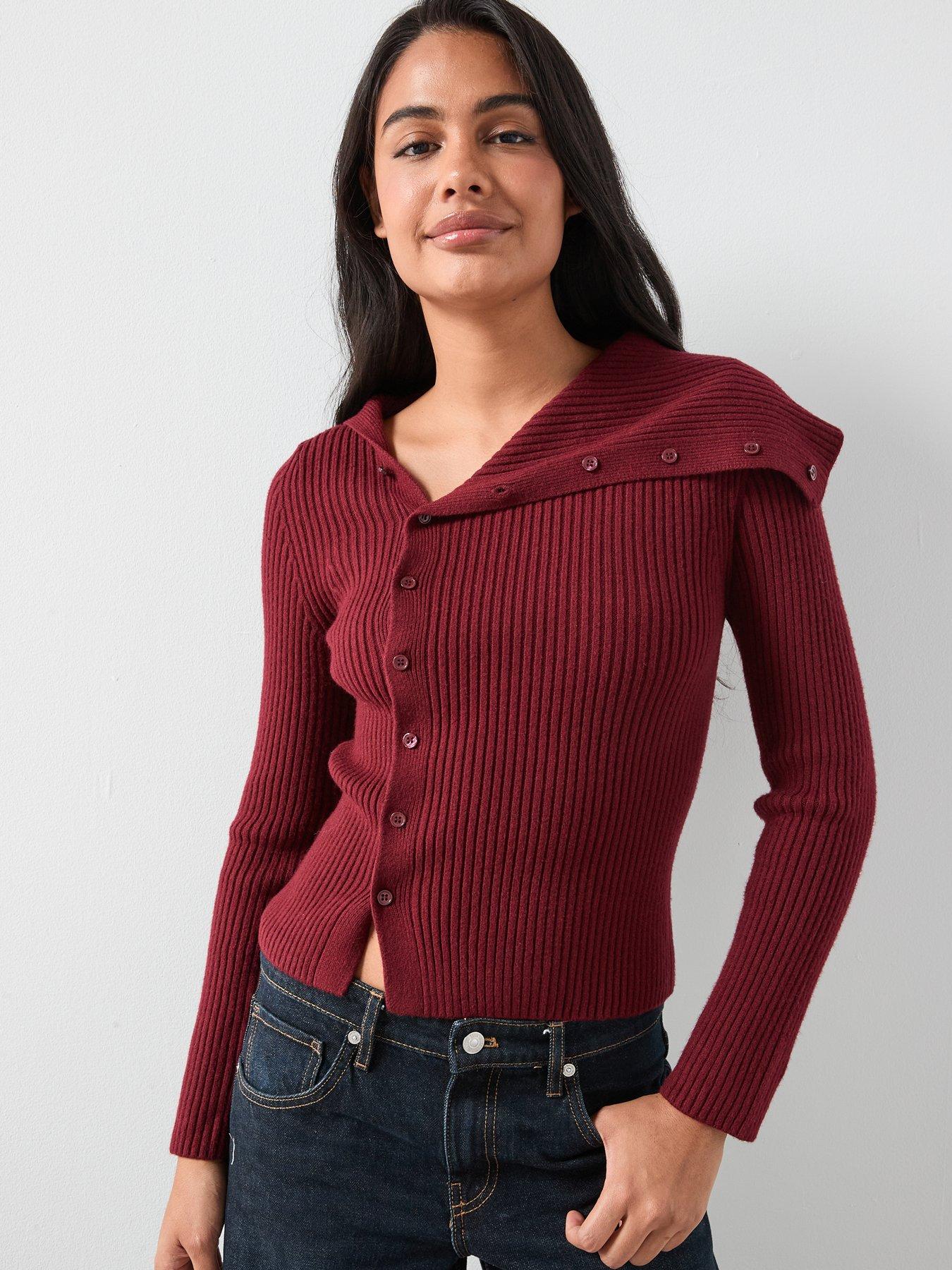 mango-cardigan-with-shawl-collar-redfront