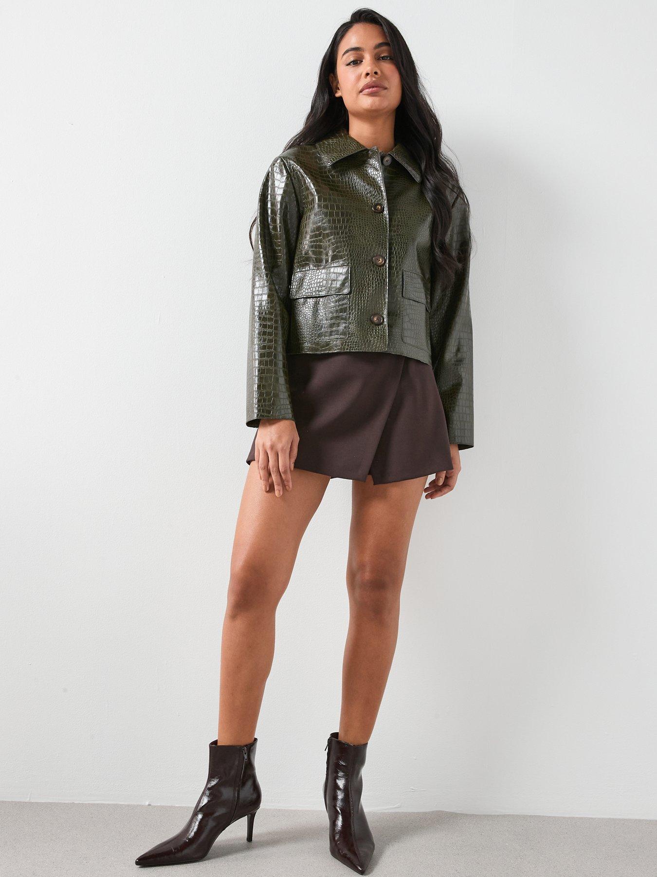 Image 3 of 6 of Mango Leather Regular Cropped Textured Jacket