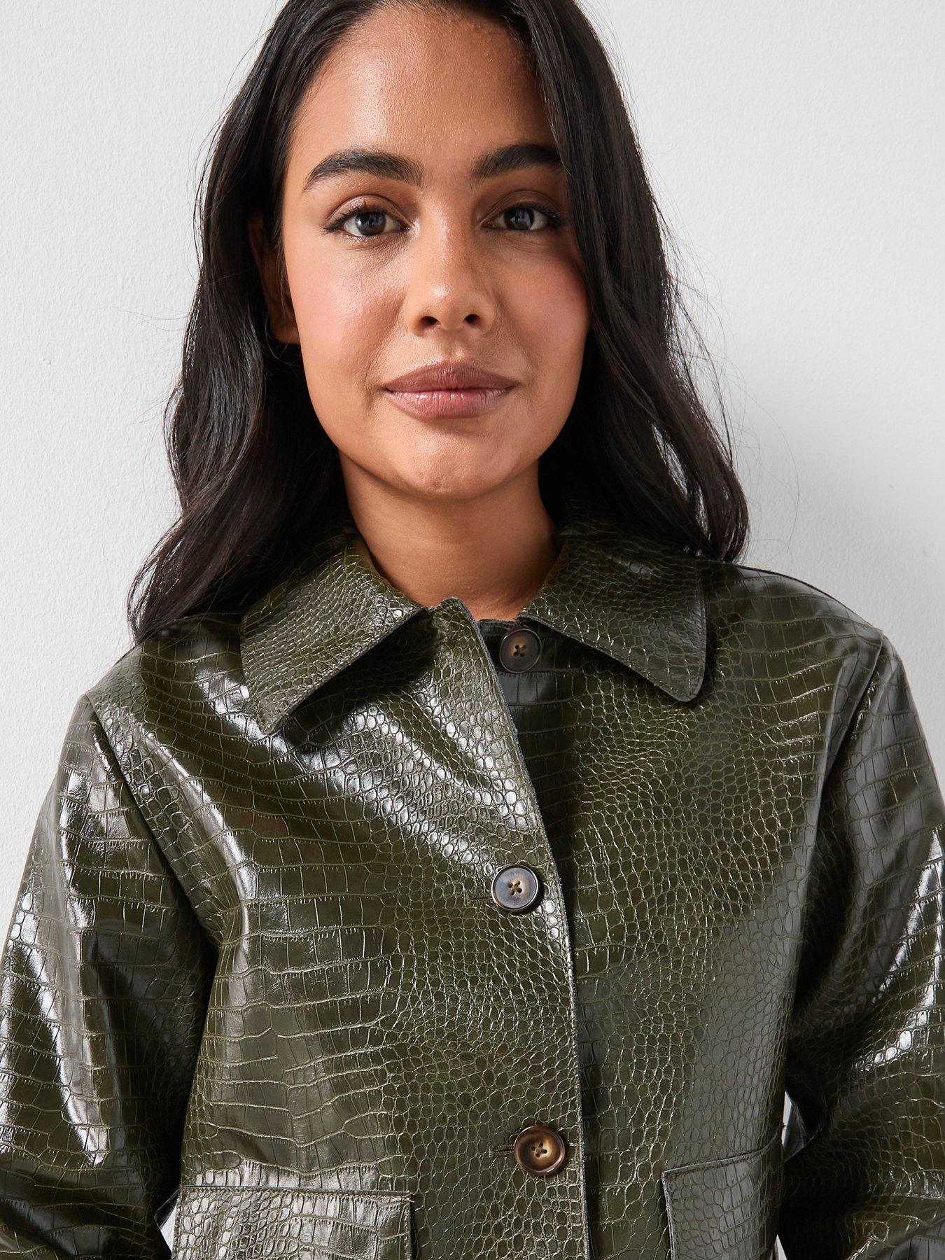Image 4 of 6 of Mango Leather Regular Cropped Textured Jacket