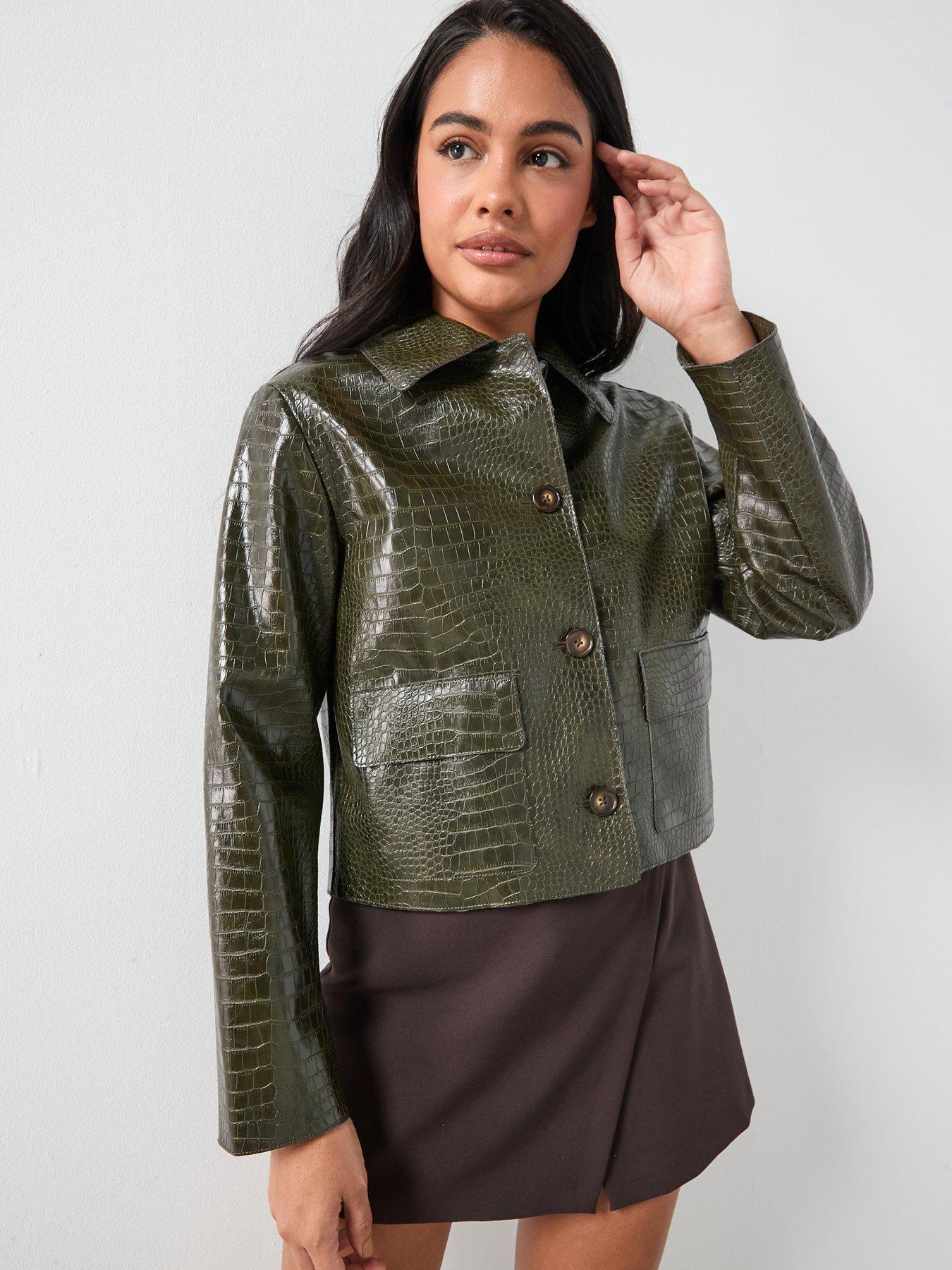 Image 6 of 6 of Mango Leather Regular Cropped Textured Jacket
