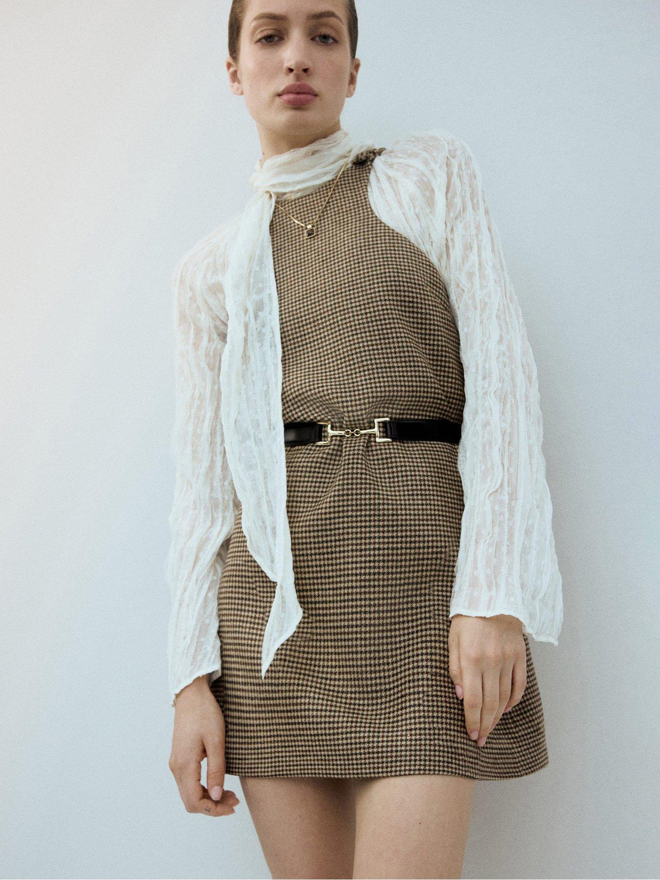 mango-houndstooth-mini-dress-brown