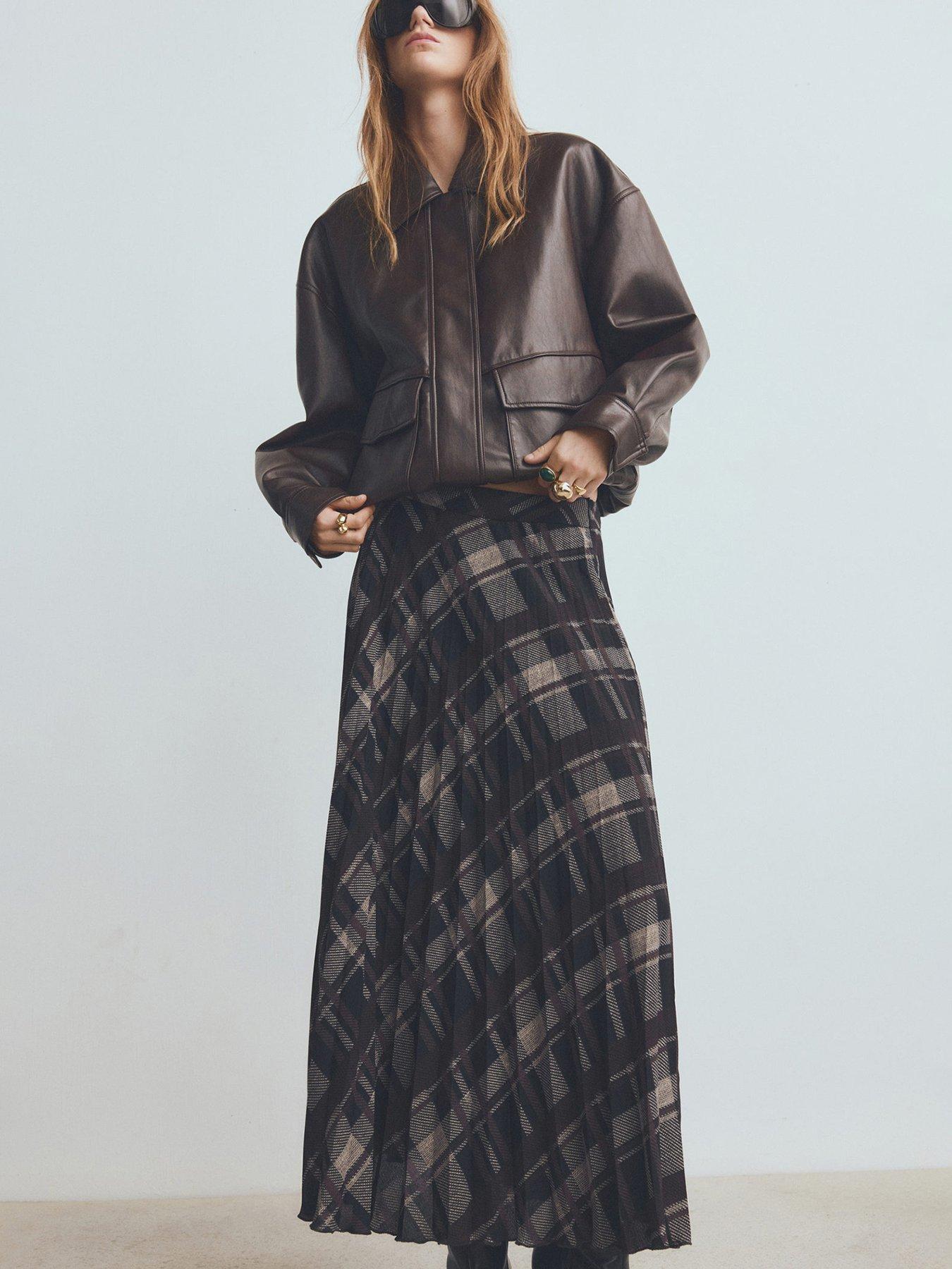 mango-long-tartan-skirt-brown