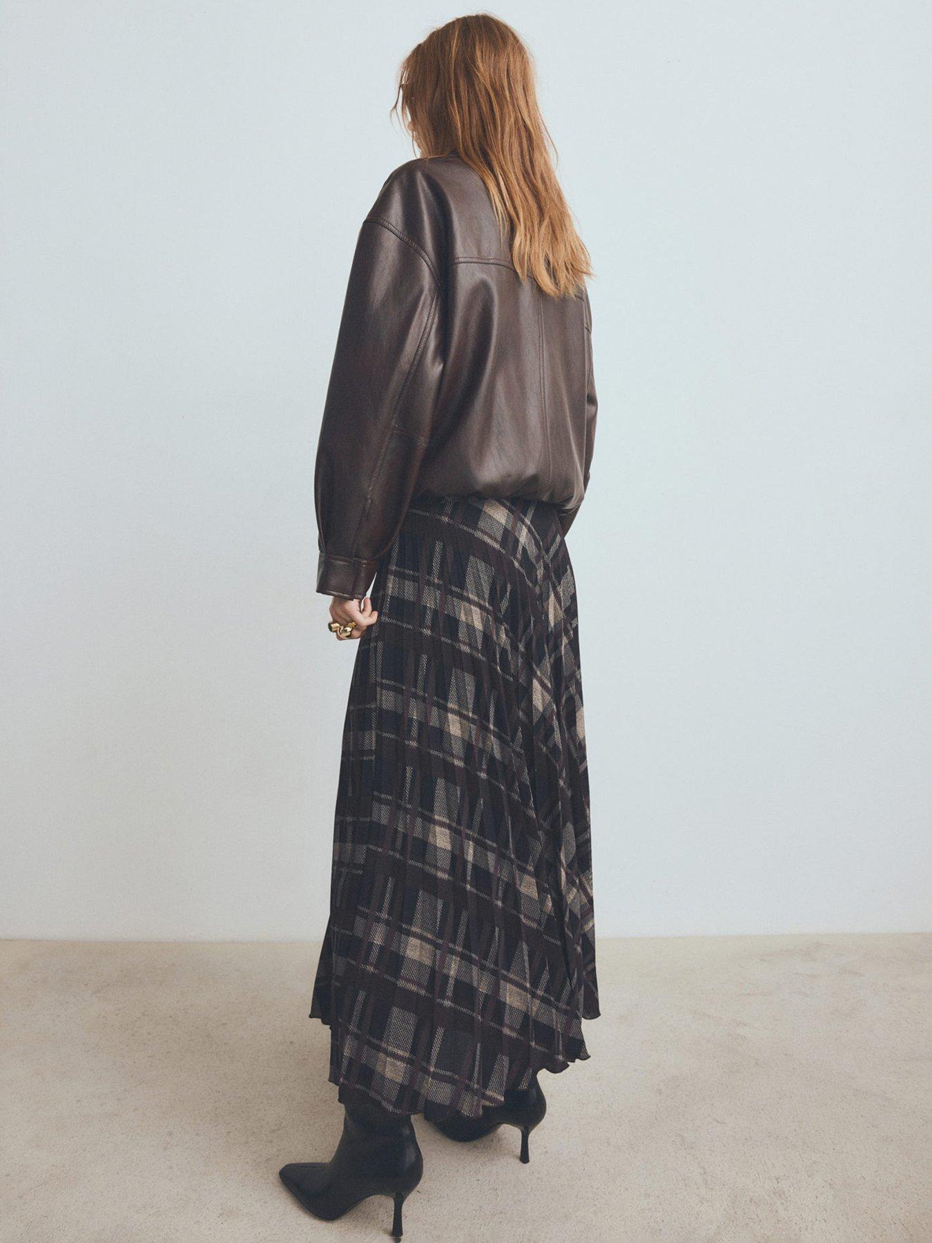 Image 2 of 6 of Mango Long Tartan Skirt - Brown