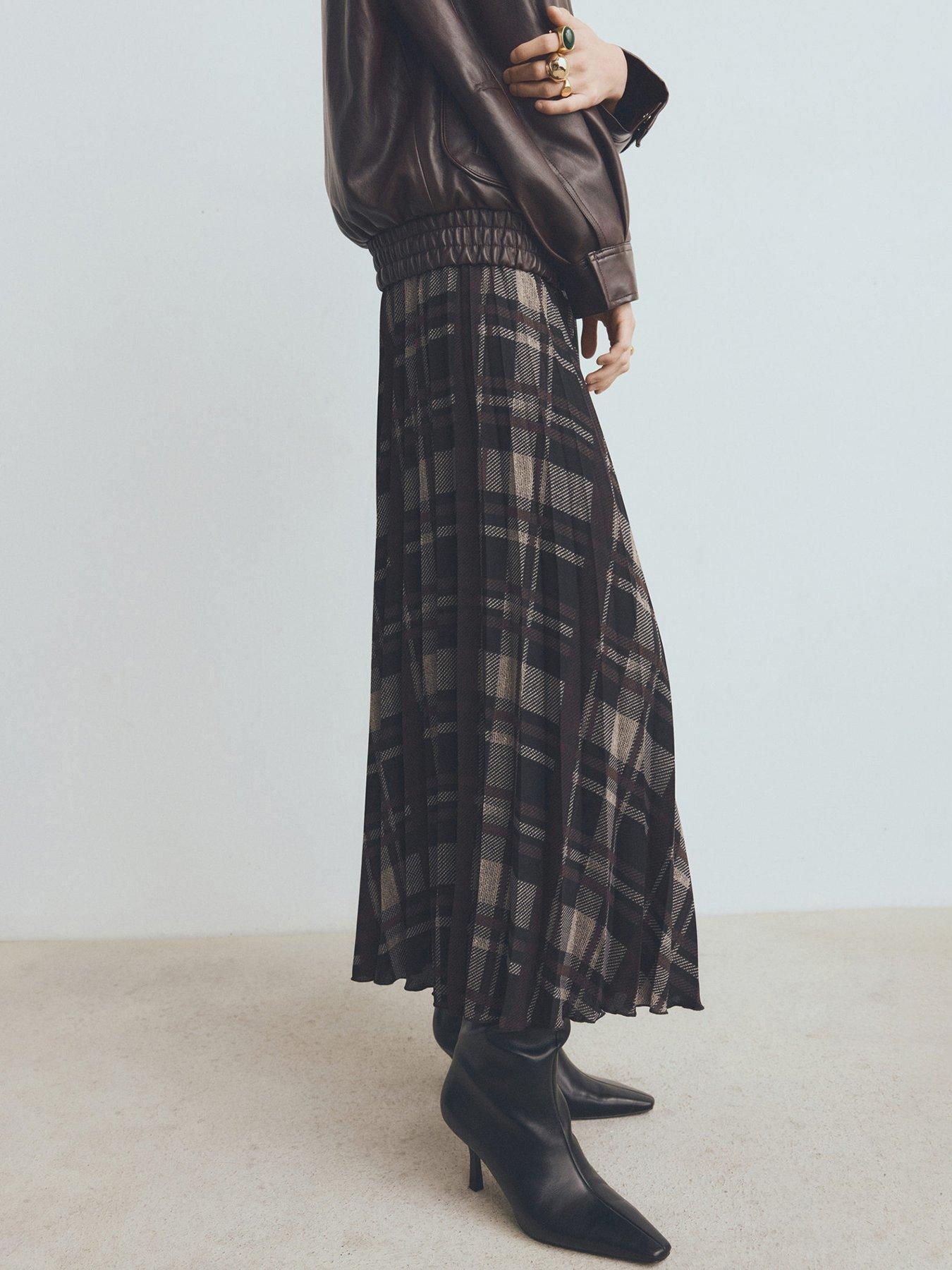 Image 3 of 6 of Mango Long Tartan Skirt - Brown