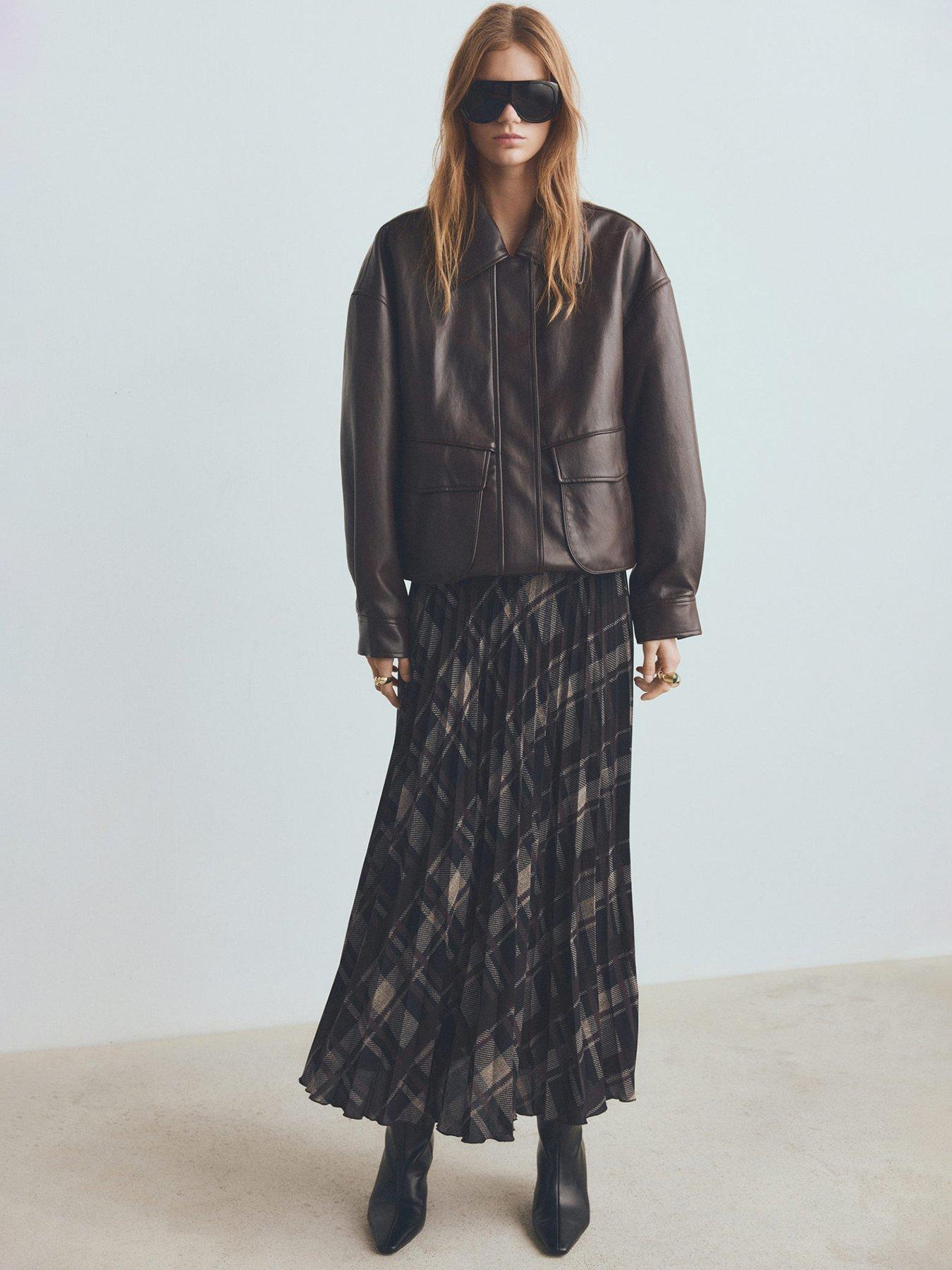 Image 4 of 6 of Mango Long Tartan Skirt - Brown