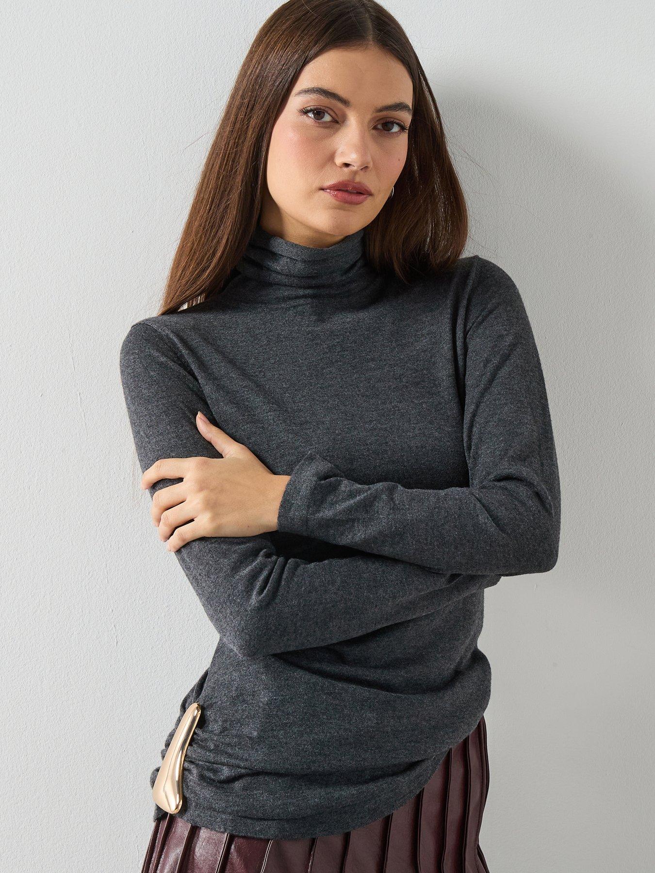 Mango Turtleneck Jumper With Brooch - Grey