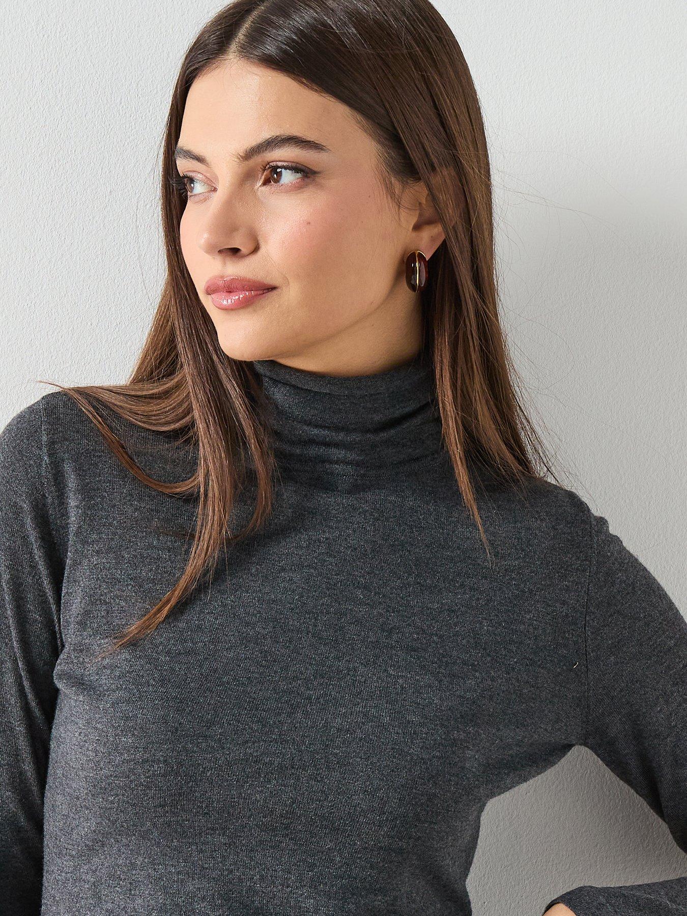 Image 4 of 6 of Mango Turtleneck Jumper With Brooch - Grey