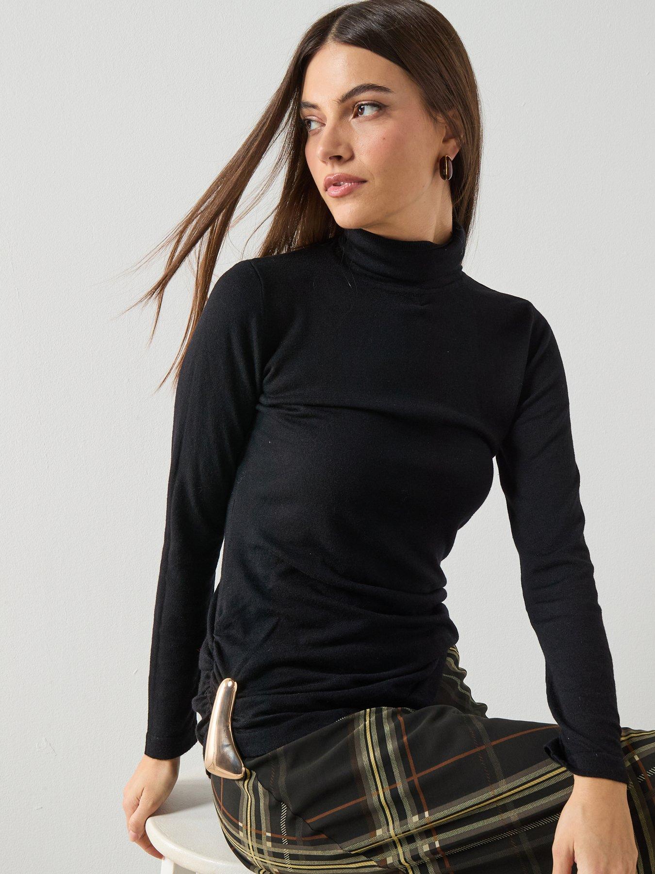 Mango Turtleneck Sweater With Brooch - Black