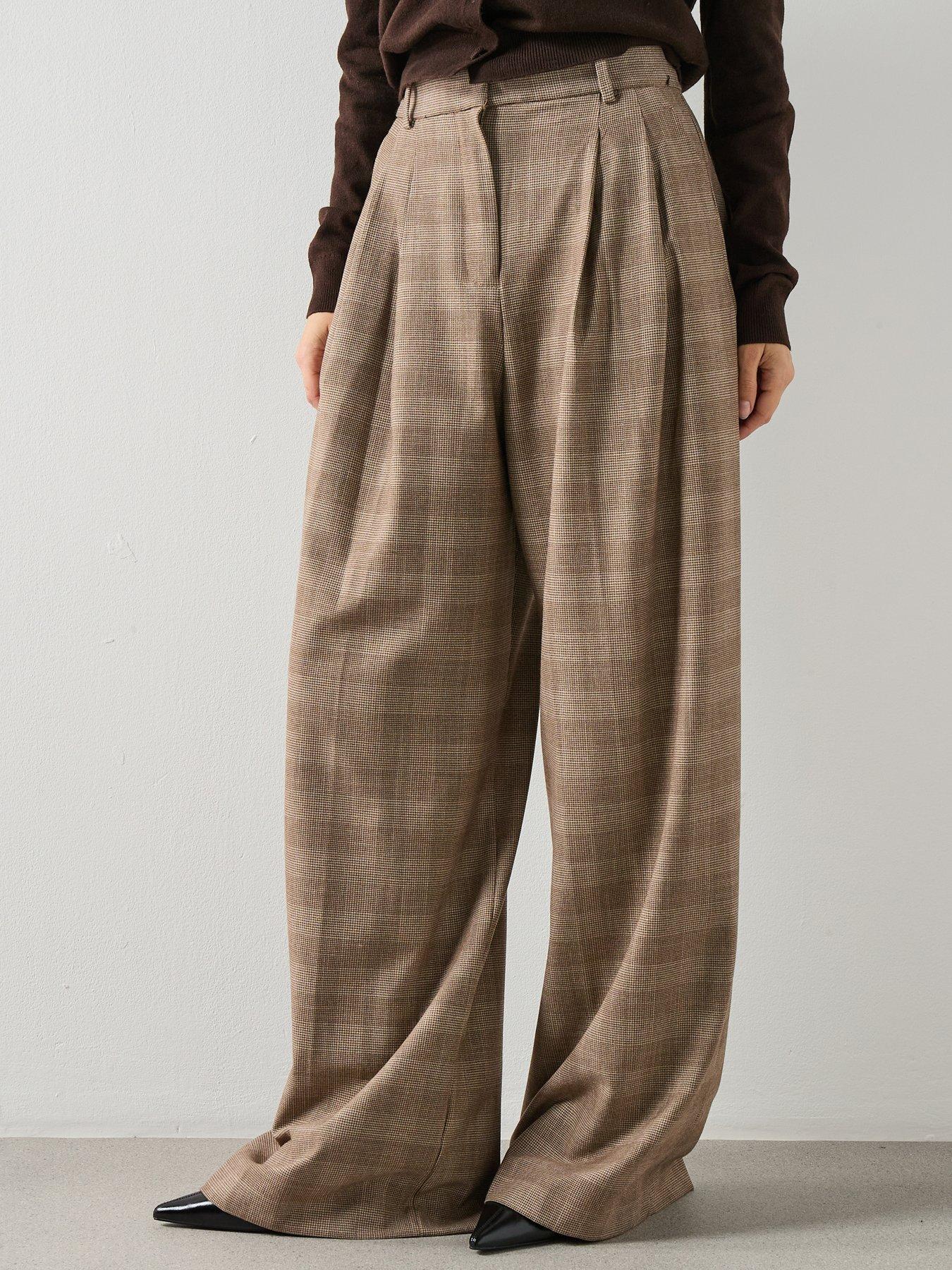 Mango Wide-leg Check Suit Trousers - Brown