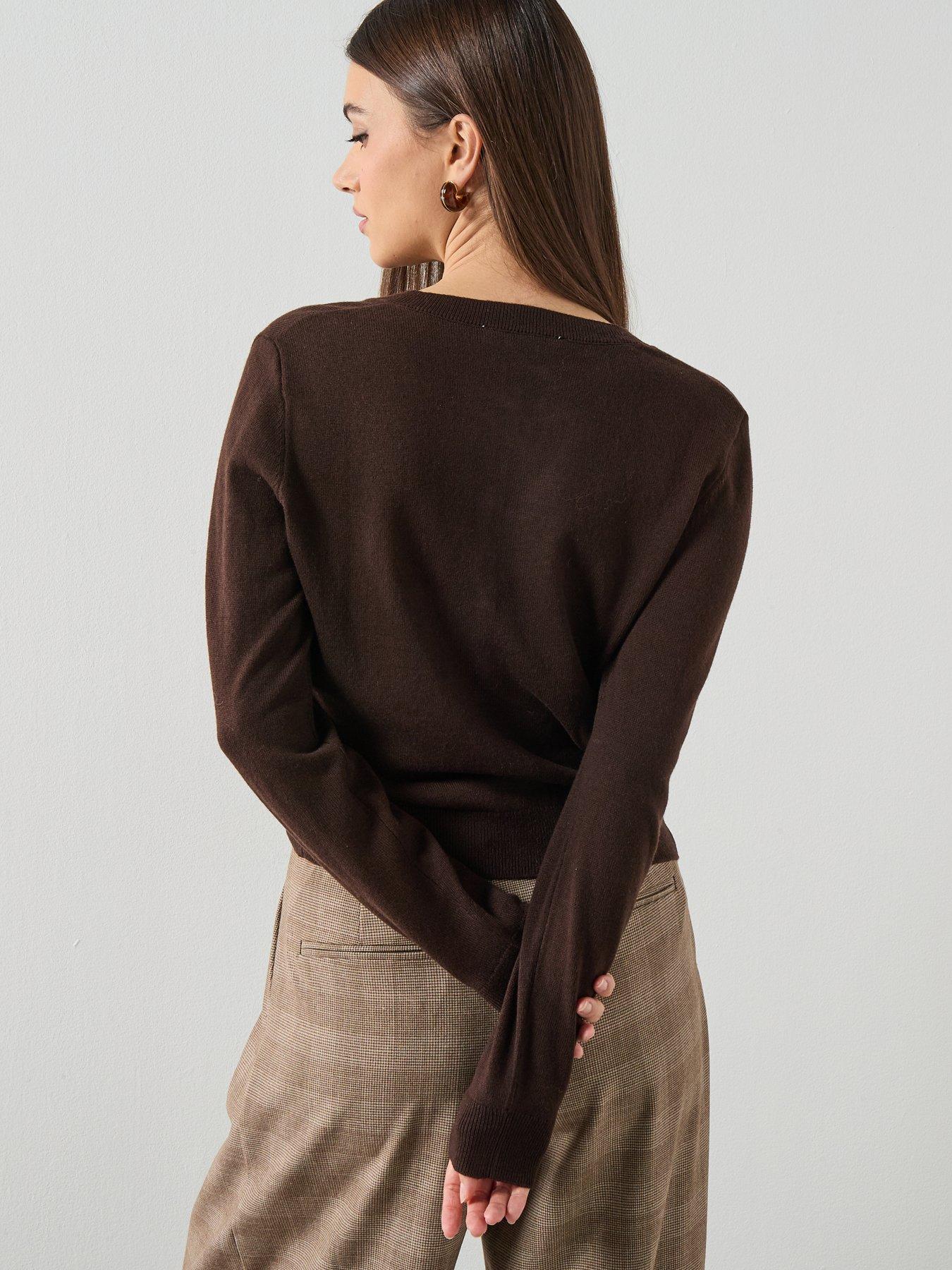 Image 2 of 6 of Mango Knitted Button Cardigan - Brown