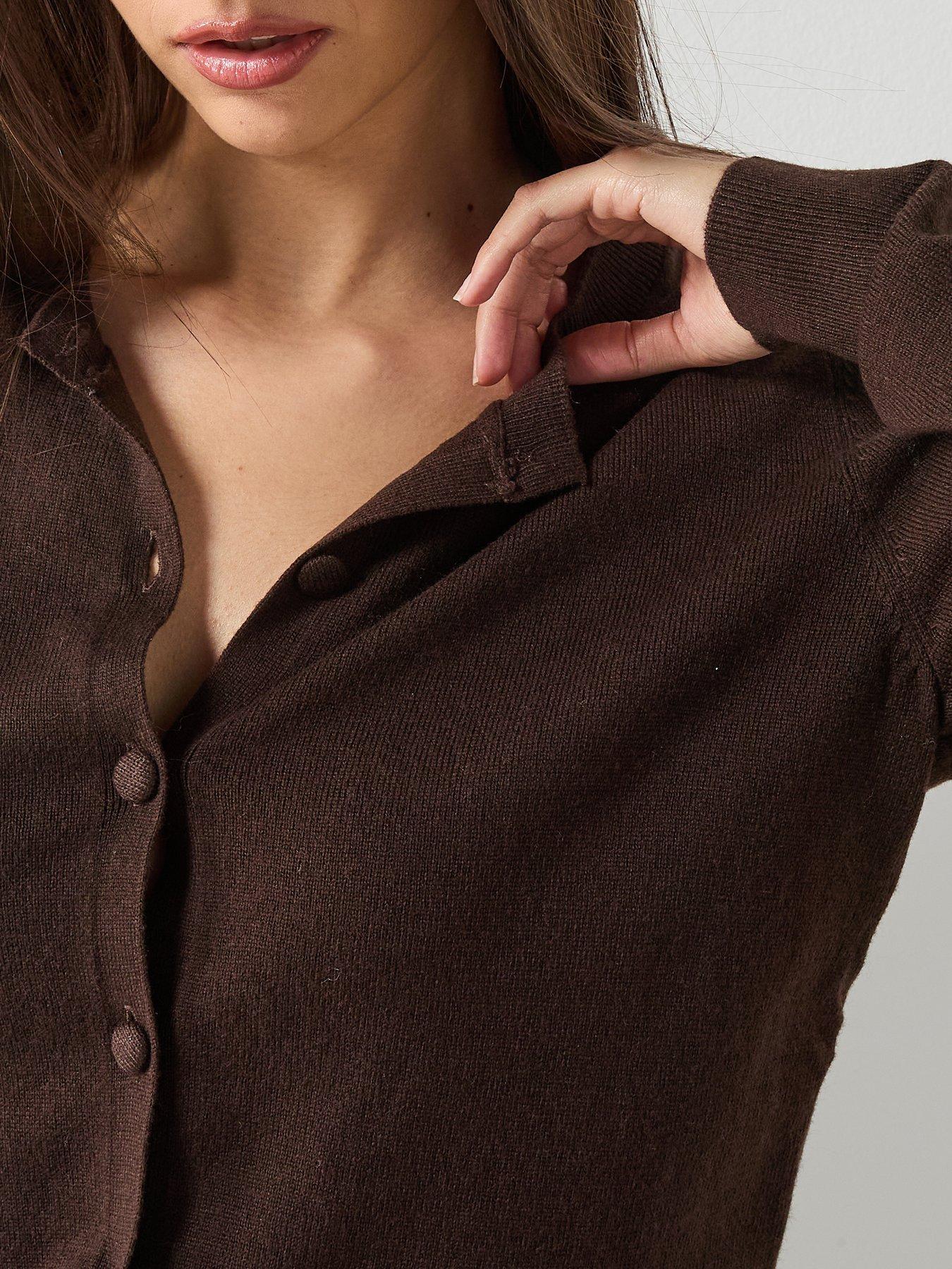 Image 4 of 6 of Mango Knitted Button Cardigan - Brown