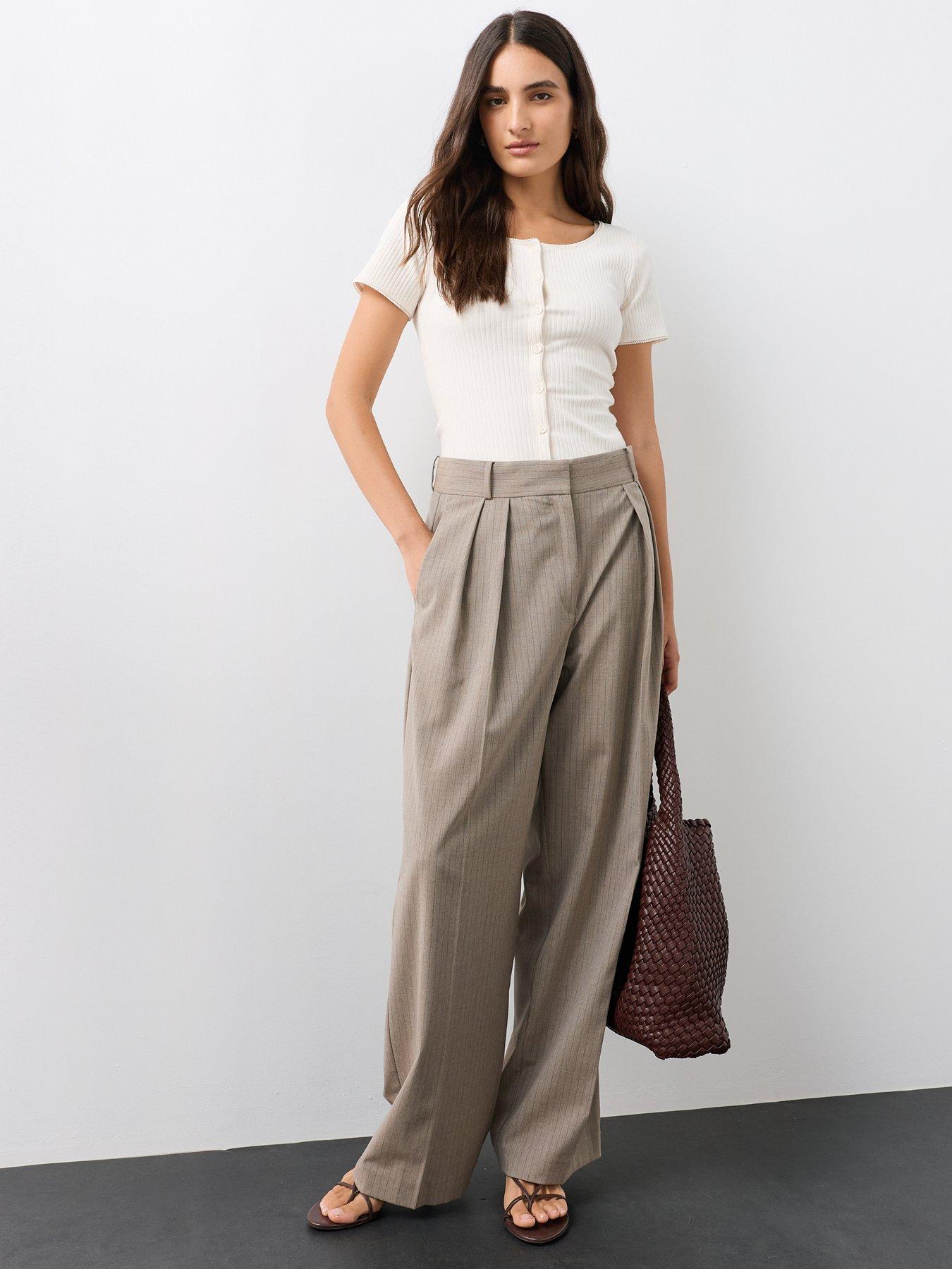 Image 3 of 7 of The Very Collection Button Through Lace Trim Ribbed T-Shirt - Cream