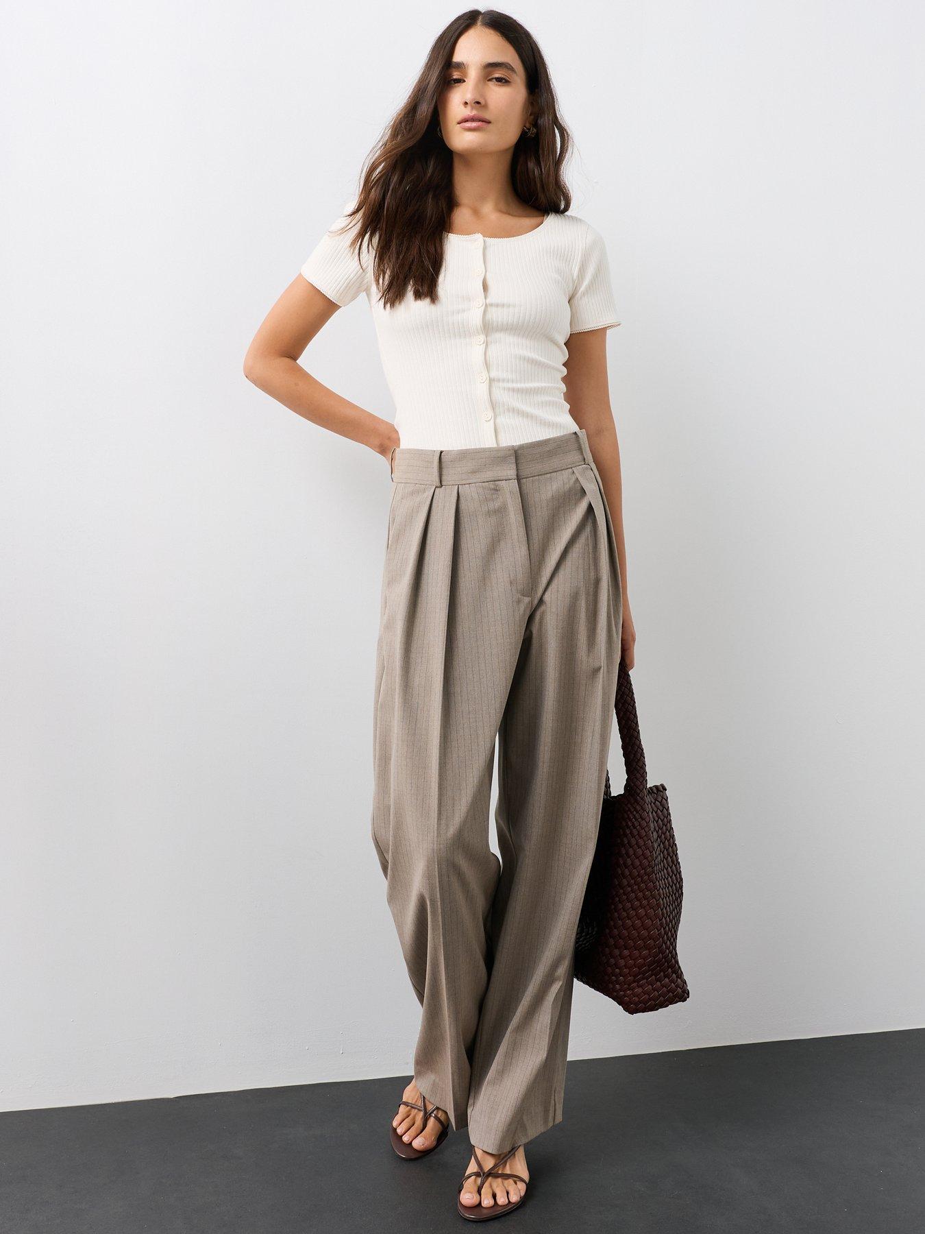Image 4 of 7 of The Very Collection Button Through Lace Trim Ribbed T-Shirt - Cream