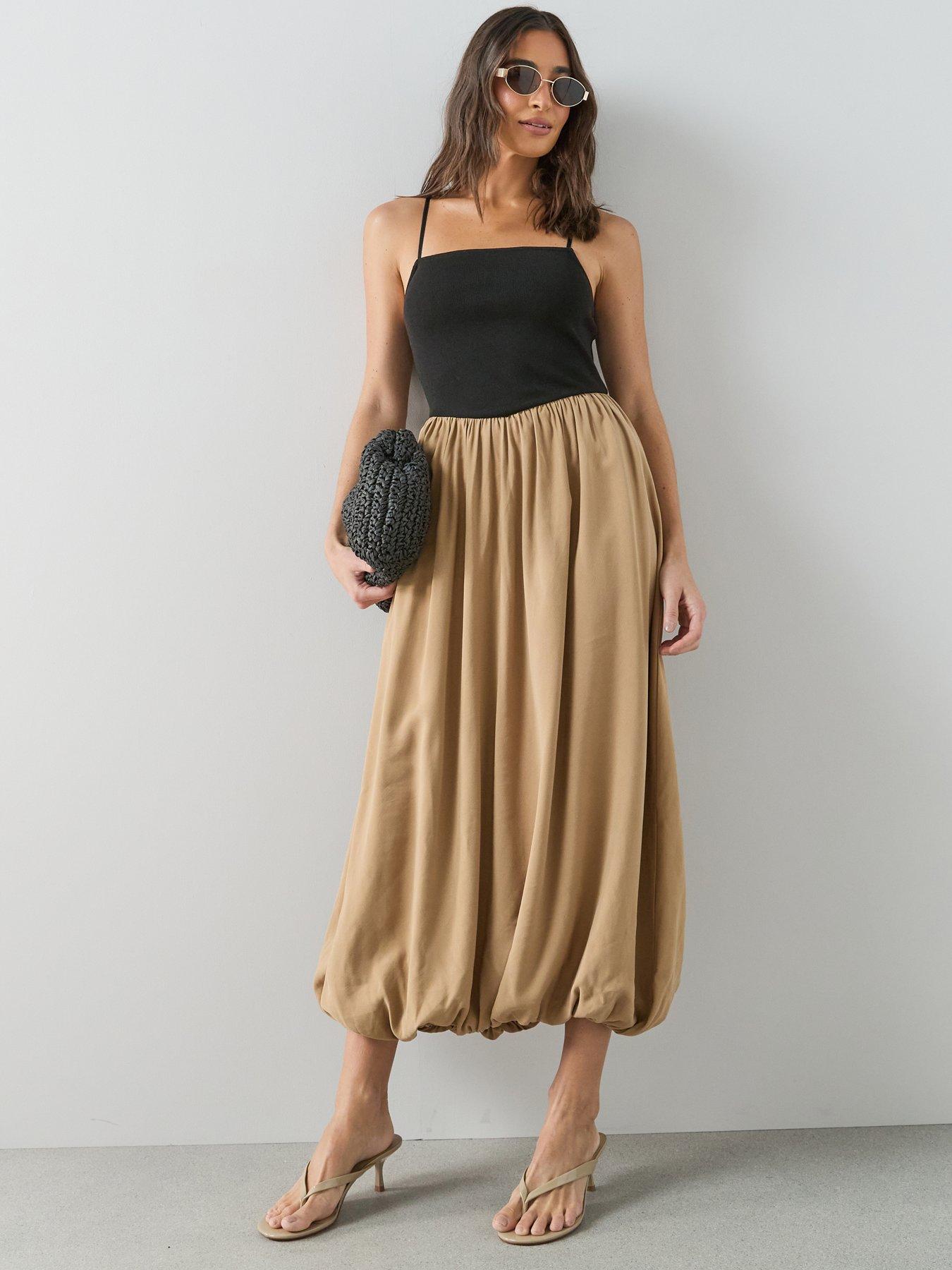 Image 1 of 7 of The Very Collection Puff Ball Woven Mix Dress - Black
