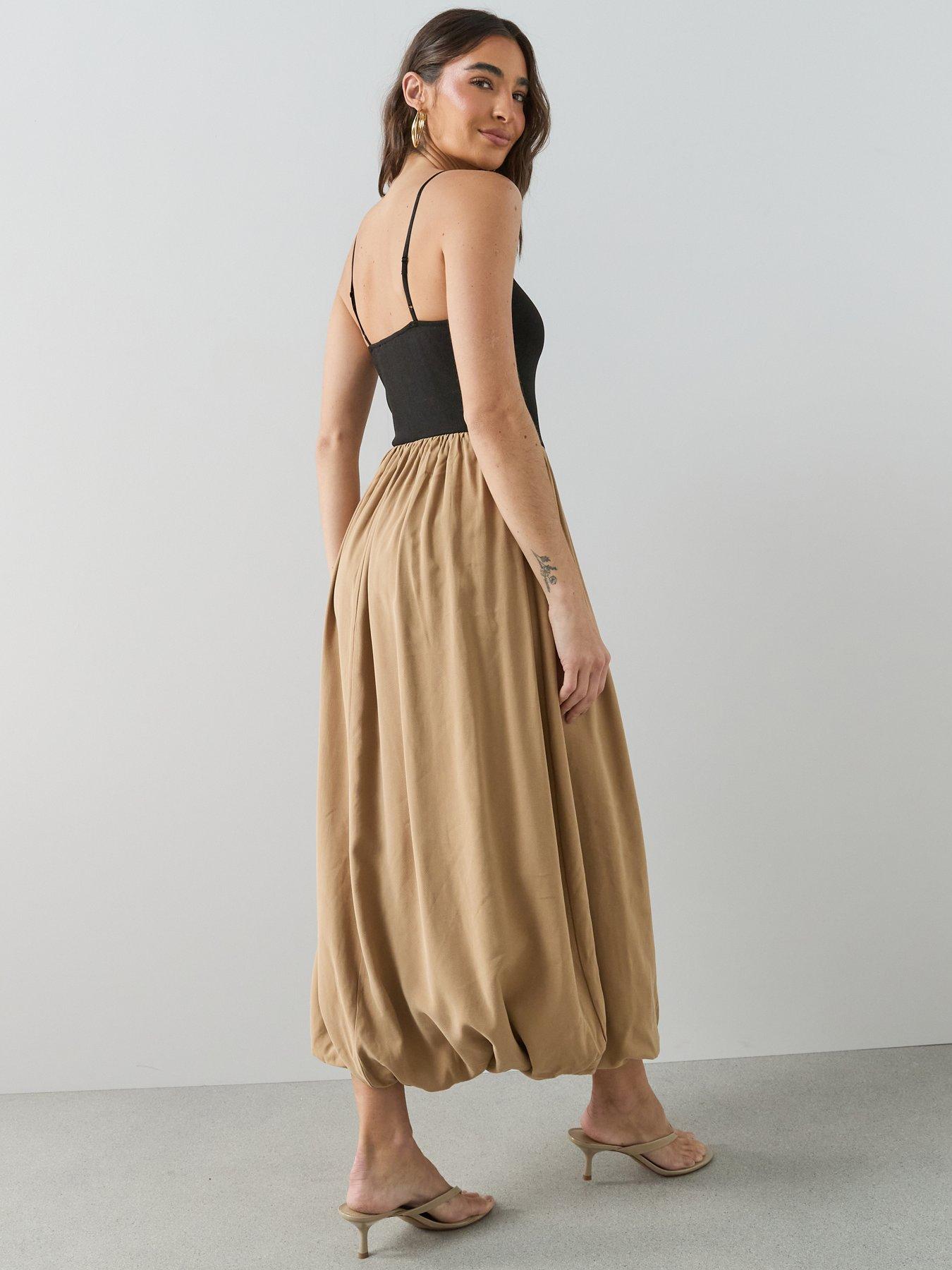 Image 2 of 7 of The Very Collection Puff Ball Woven Mix Dress - Black