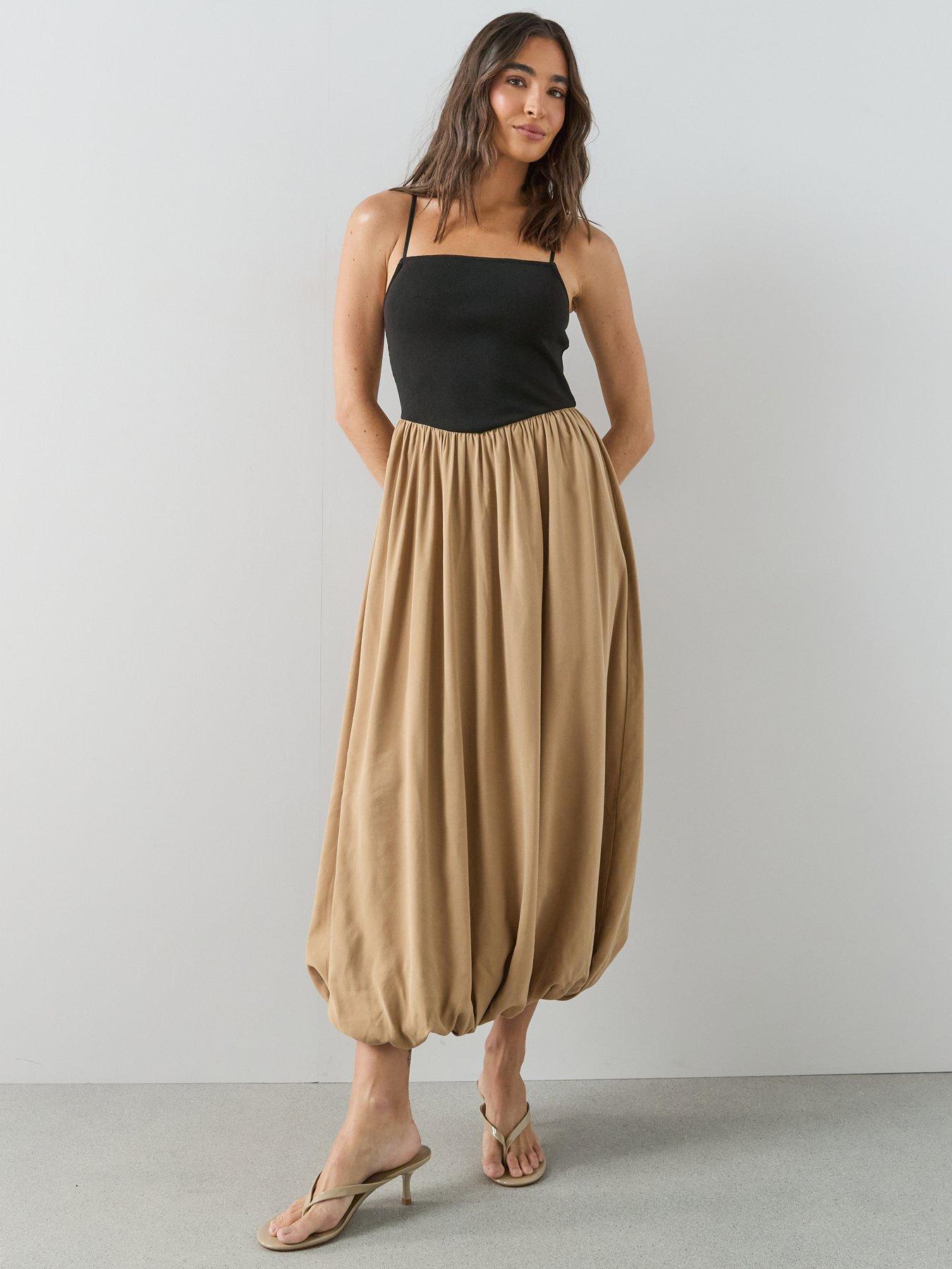 Image 3 of 7 of The Very Collection Puff Ball Woven Mix Dress - Black