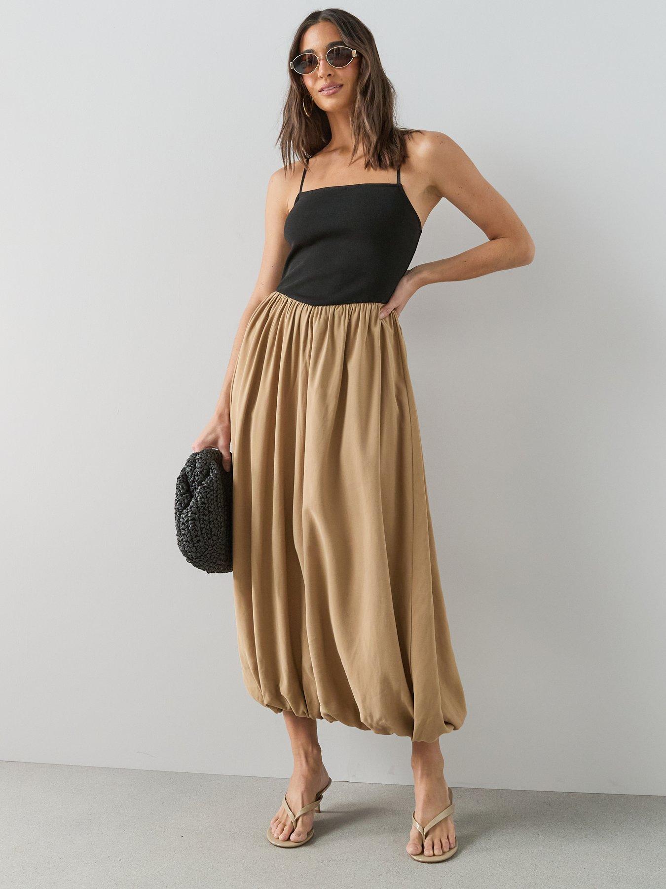 Image 6 of 7 of The Very Collection Puff Ball Woven Mix Dress - Black