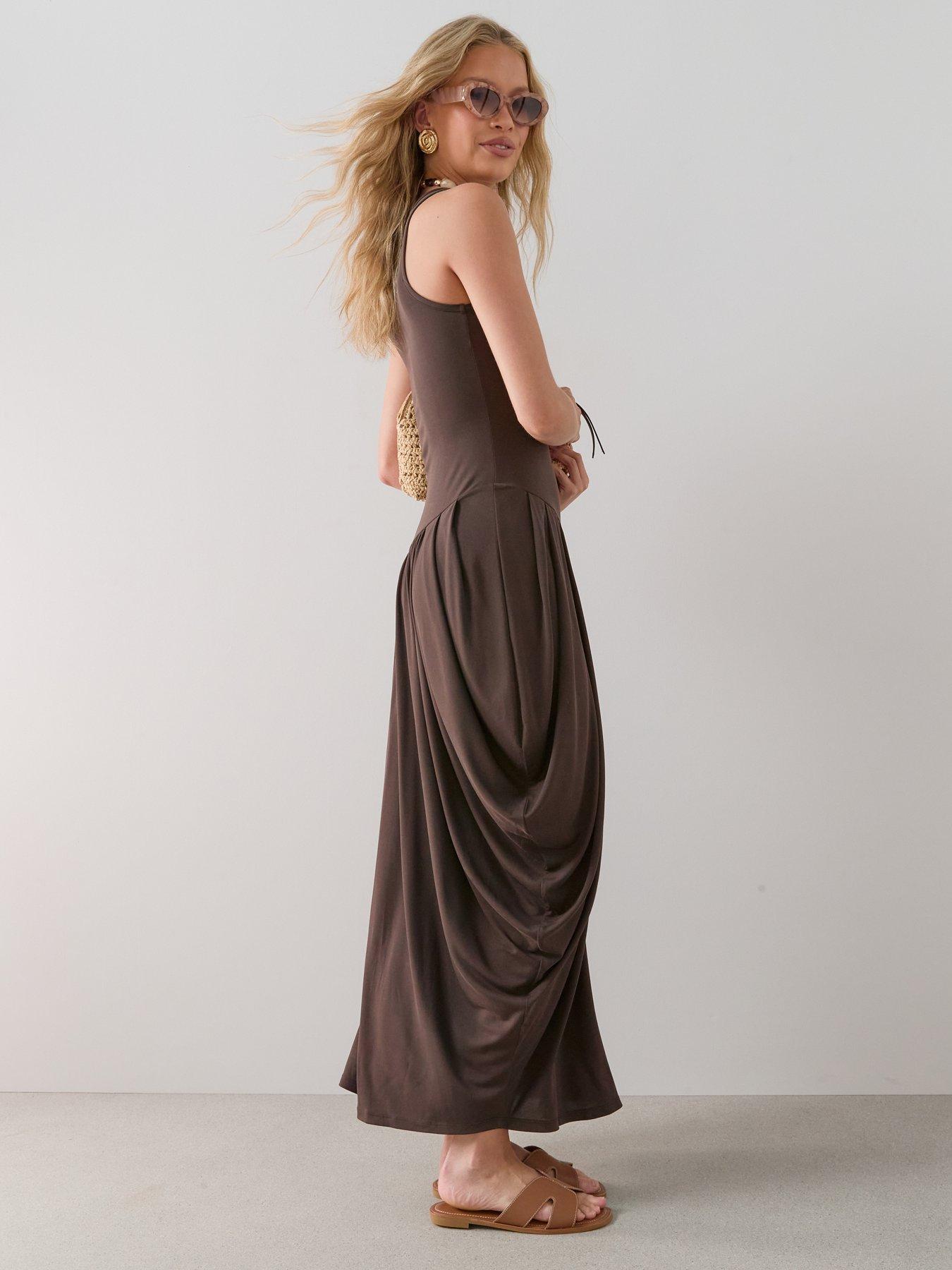 Image 5 of 6 of The Very Collection Asymetric Draped Midaxi Dress - Brown